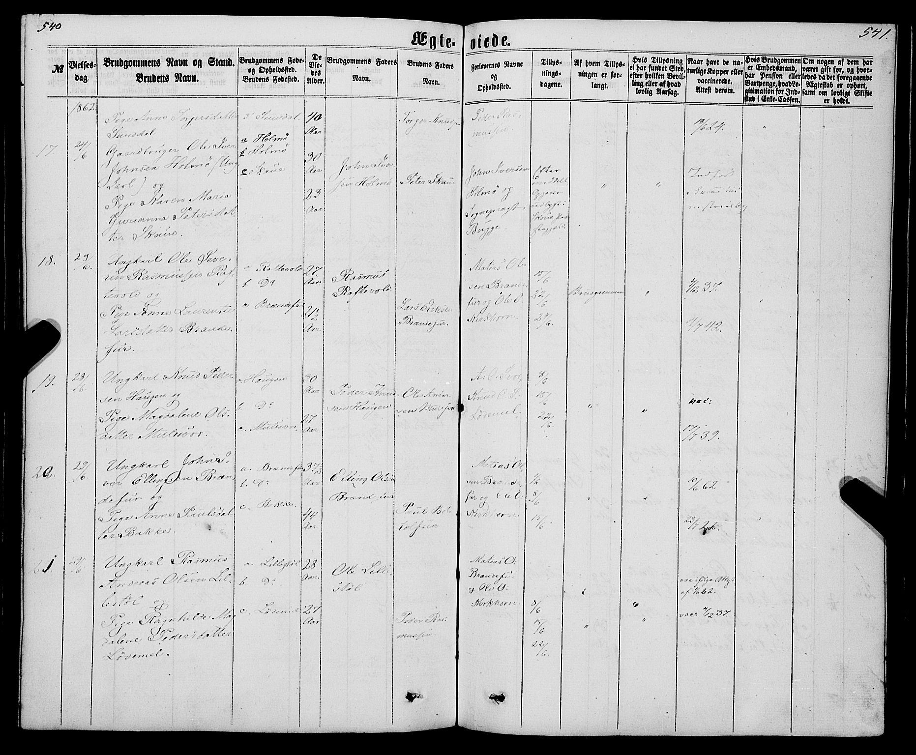 Eid sokneprestembete, AV/SAB-A-82301/H/Haa/Haaa/L0009: Parish register (official) no. A 9, 1861-1868, p. 540-541