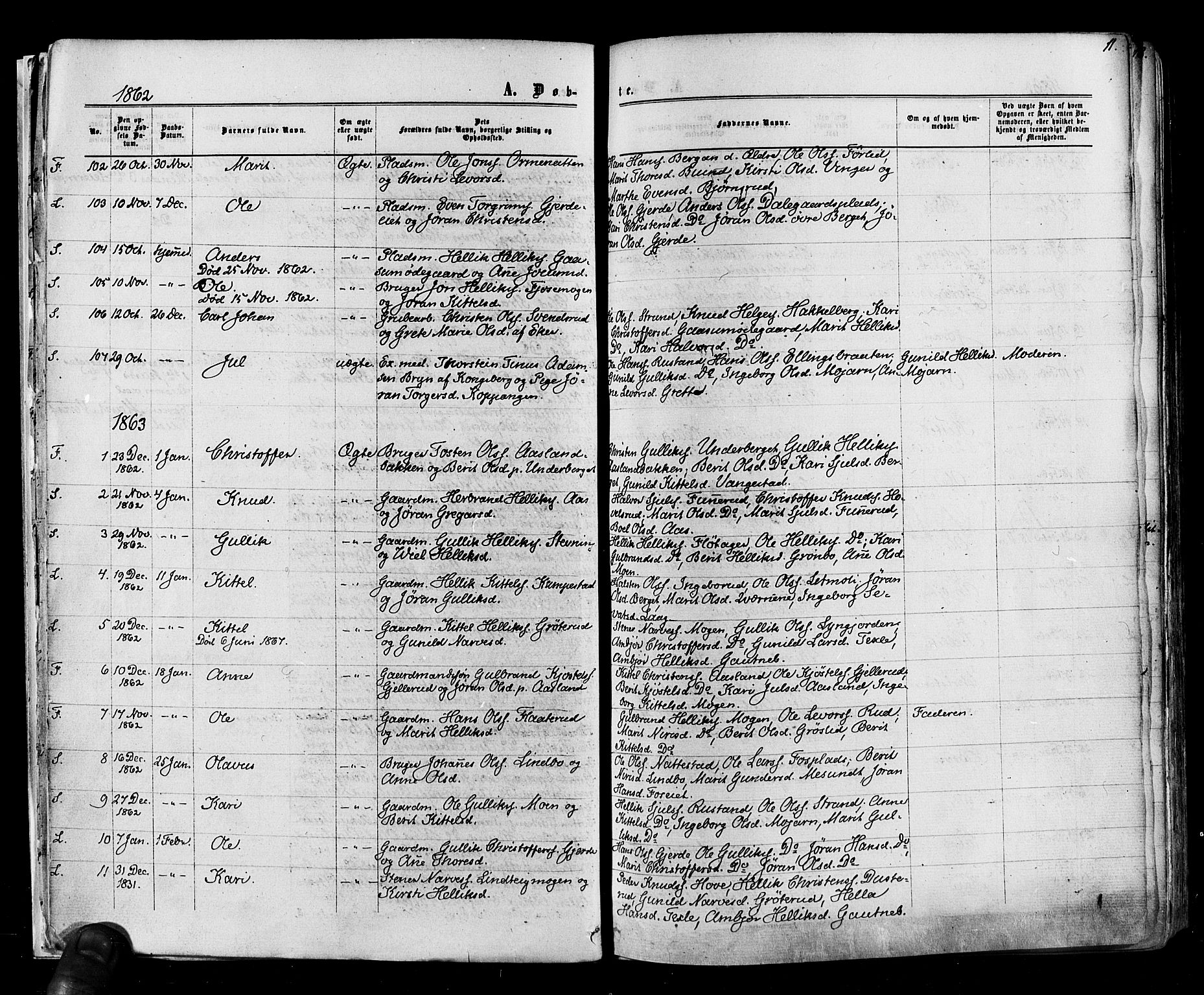 Flesberg kirkebøker, SAKO/A-18/F/Fa/L0007: Parish register (official) no. I 7, 1861-1878, p. 11