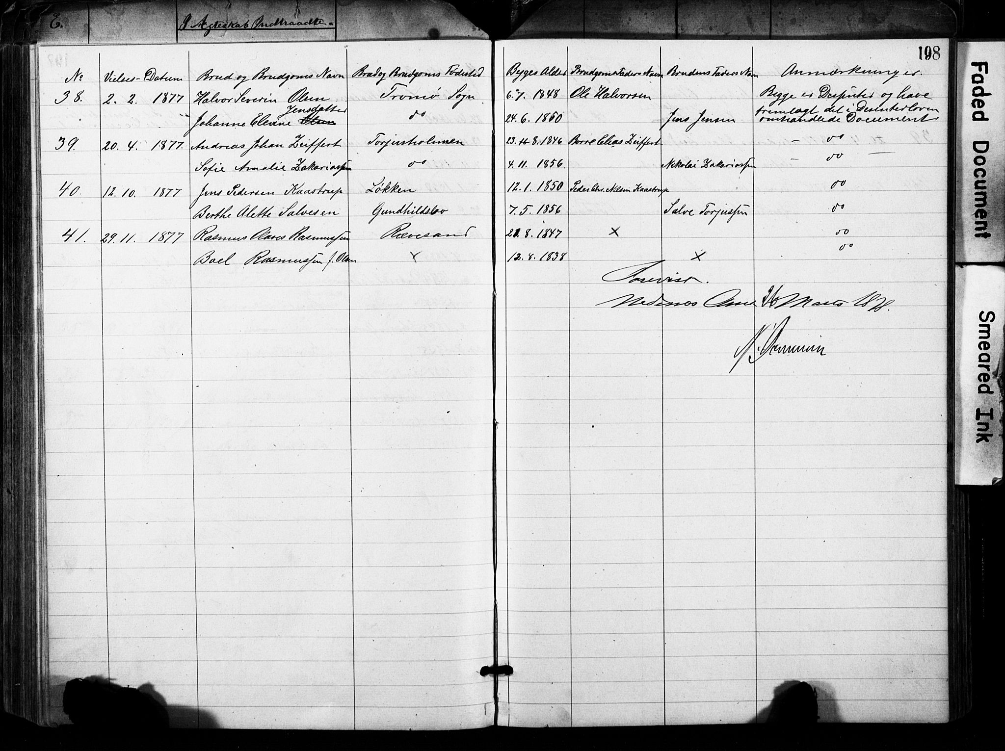 Metodistmenigheten, Arendal, AV/SAK-1292-0011/F/Fa/L0001: Dissenter register no. F-2, 1867-1879, p. 198