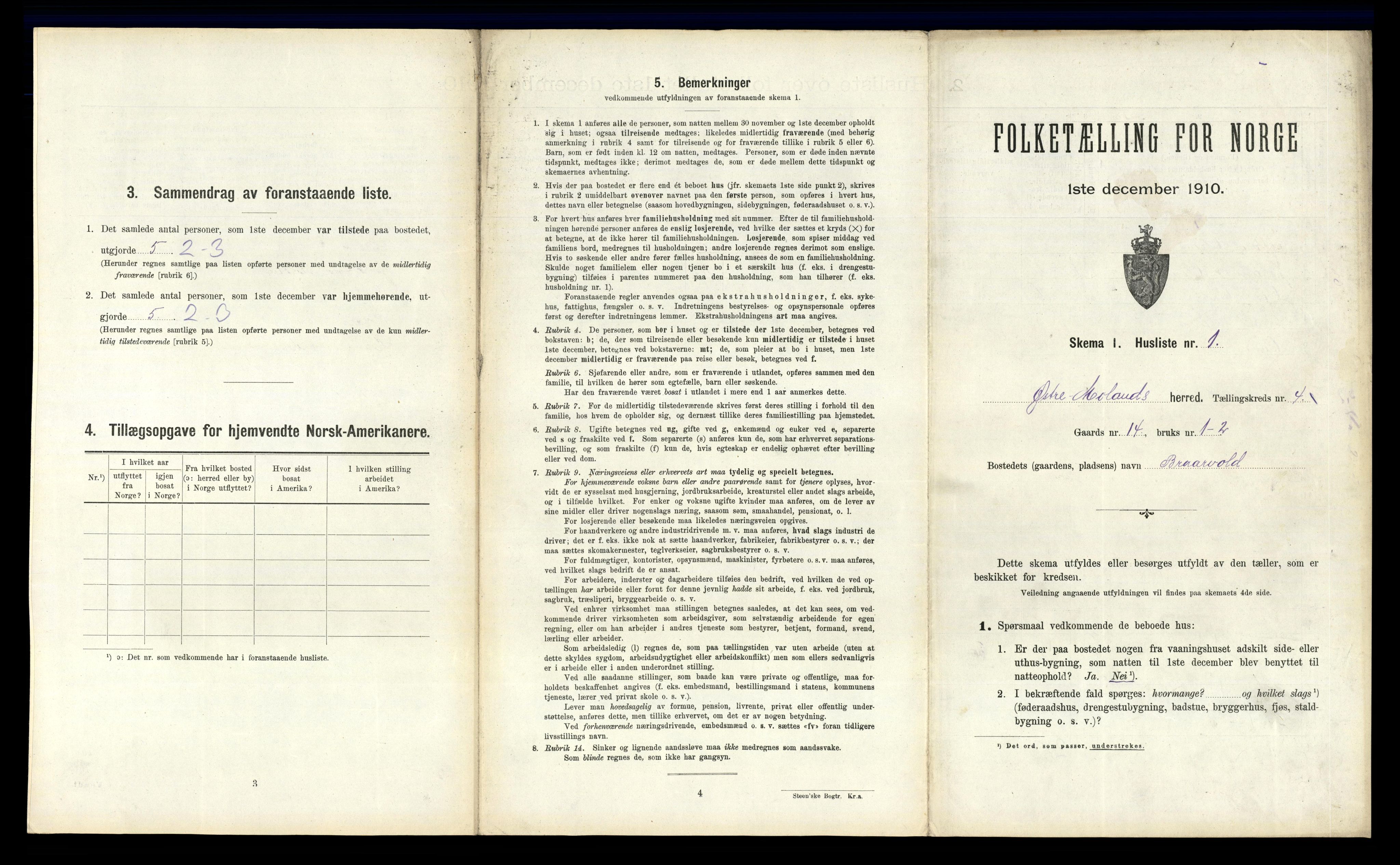 RA, 1910 census for Austre Moland, 1910, p. 380