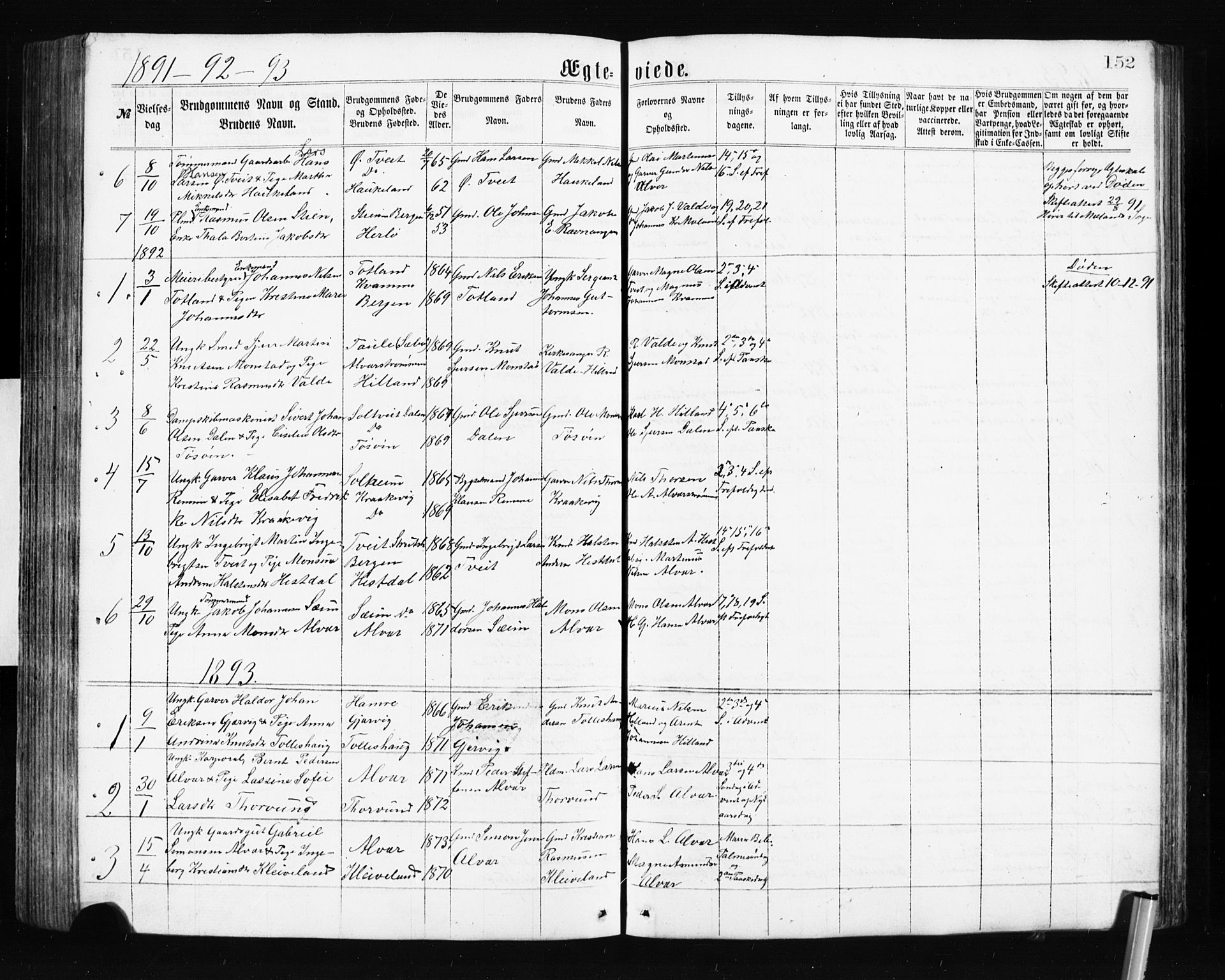 Alversund Sokneprestembete, SAB/A-73901/H/Ha/Hab: Parish register (copy) no. A 2, 1864-1905, p. 152