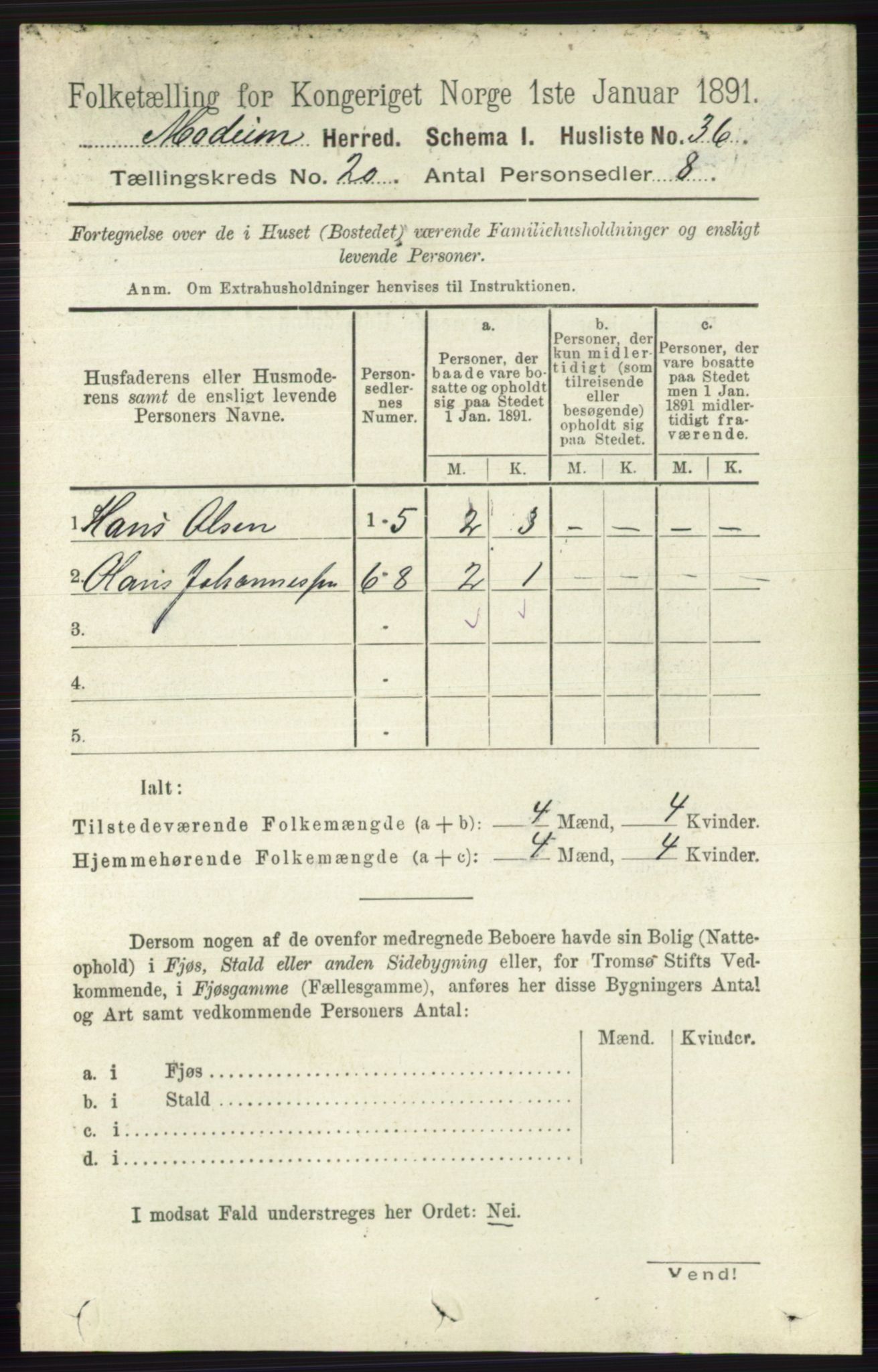 RA, 1891 census for 0623 Modum, 1891, p. 7797