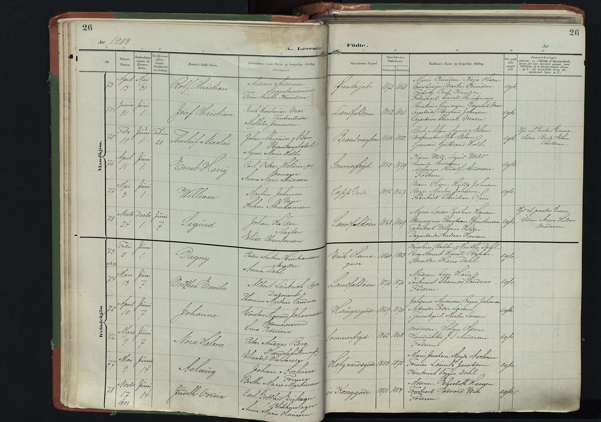 Bragernes kirkebøker, SAKO/A-6/F/Fb/L0009: Parish register (official) no. II 9, 1902-1911, p. 26