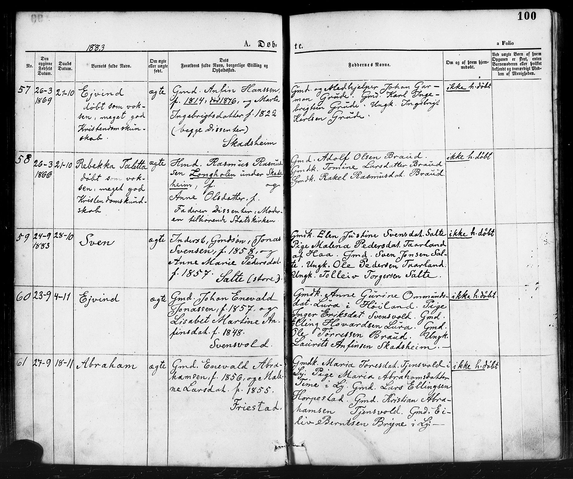 Klepp sokneprestkontor, SAST/A-101803/001/3/30BA/L0006: Parish register (official) no. A 6, 1871-1885, p. 100