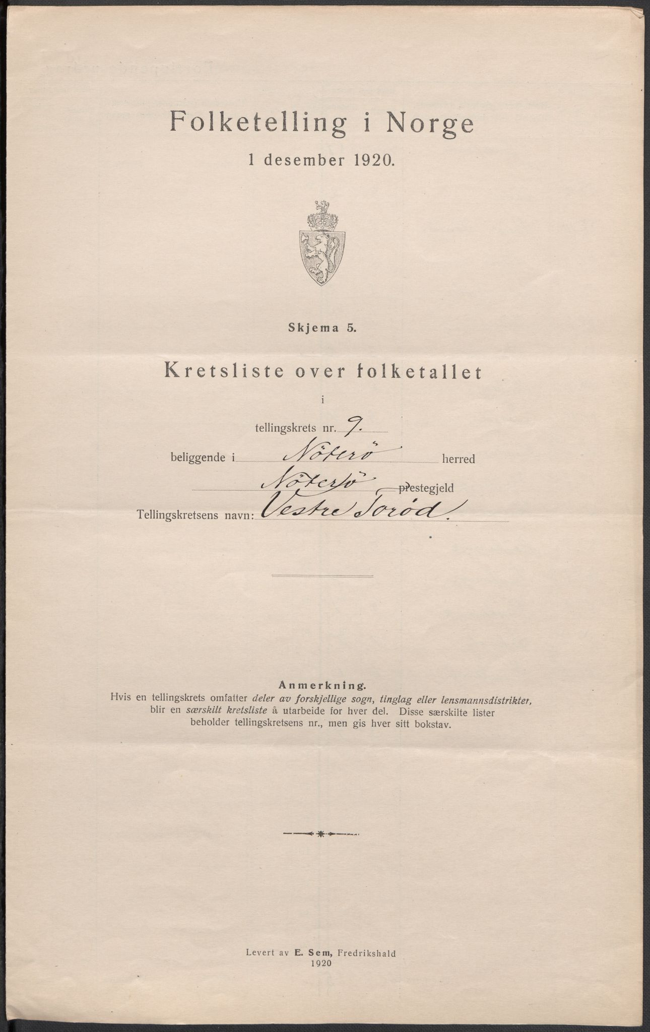 SAKO, 1920 census for Nøtterøy, 1920, p. 44