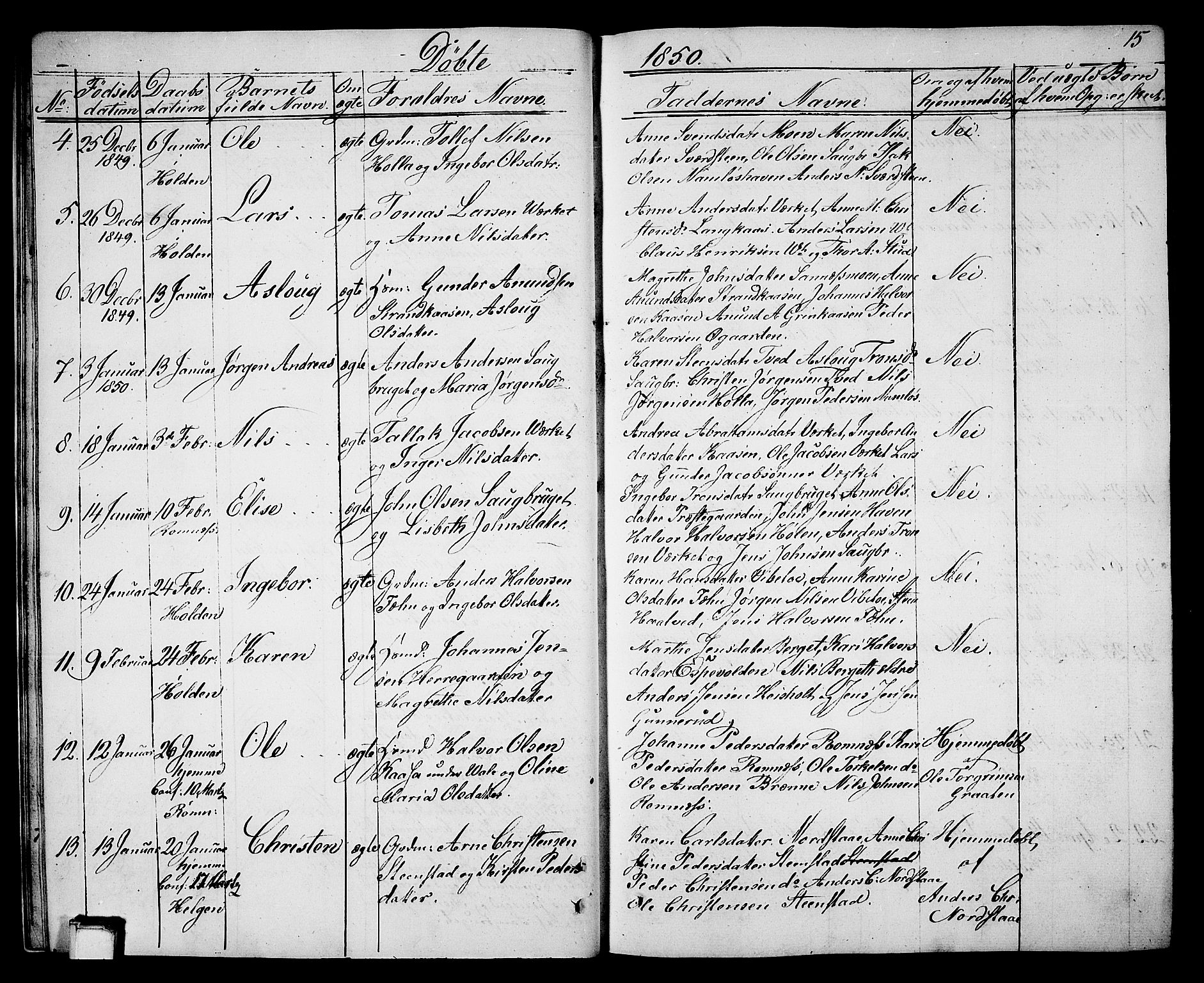 Holla kirkebøker, SAKO/A-272/G/Ga/L0003: Parish register (copy) no. I 3, 1849-1866, p. 15