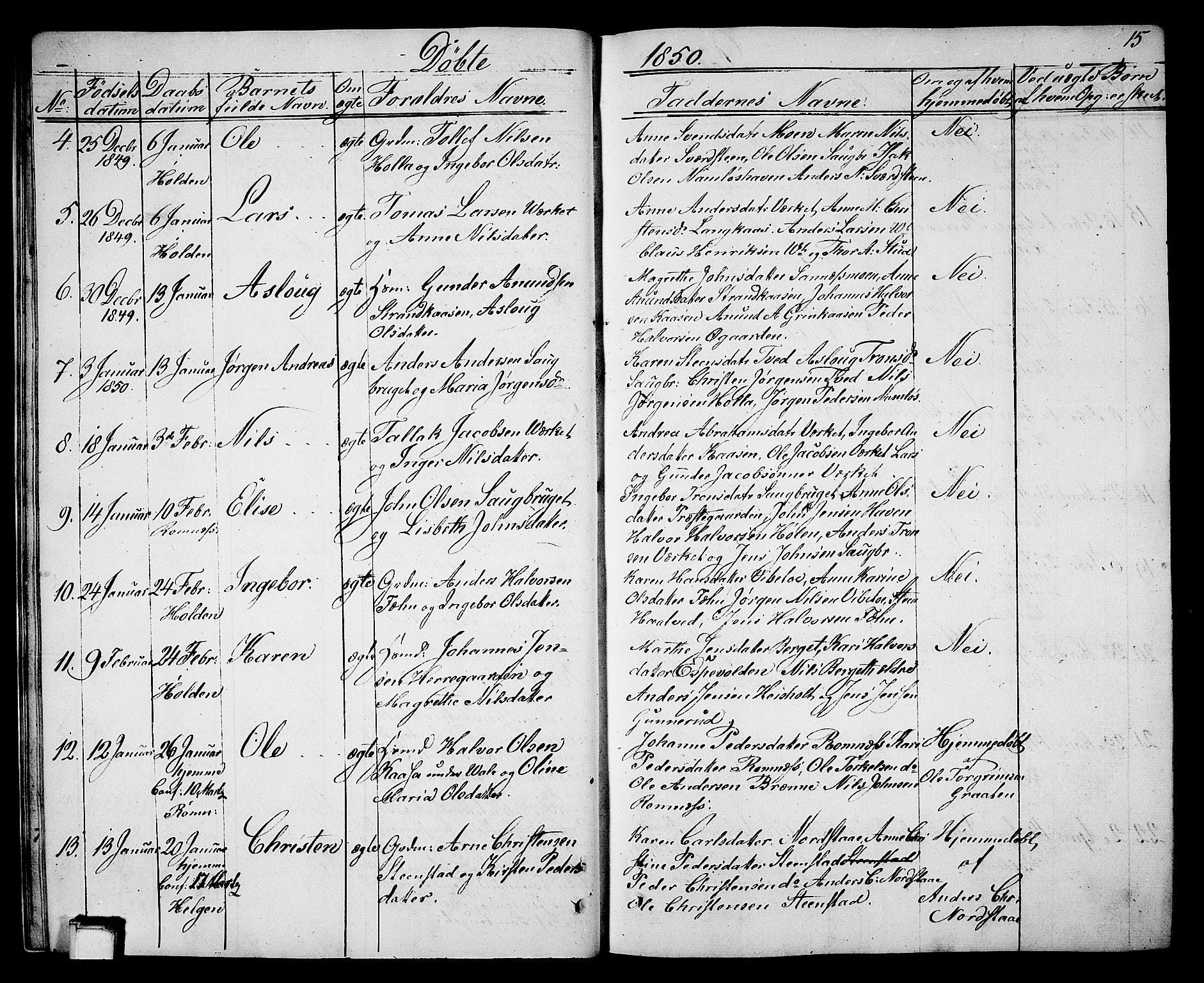 Holla kirkebøker, AV/SAKO-A-272/G/Ga/L0003: Parish register (copy) no. I 3, 1849-1866, p. 15