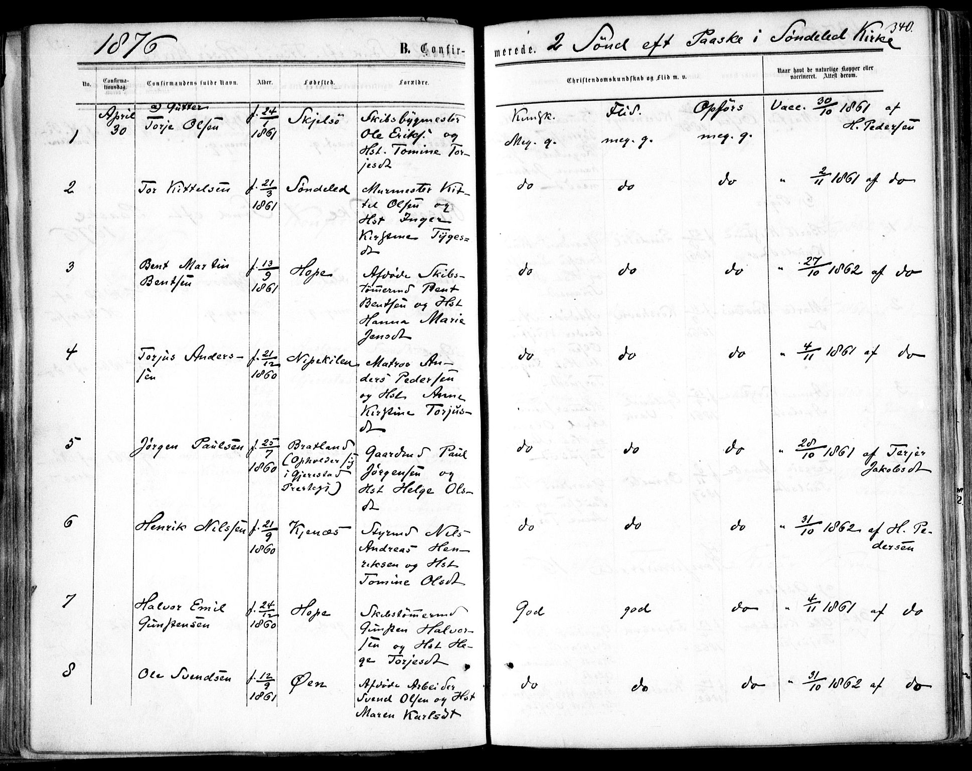 Søndeled sokneprestkontor, AV/SAK-1111-0038/F/Fa/L0003: Parish register (official) no. A 3, 1861-1879, p. 340