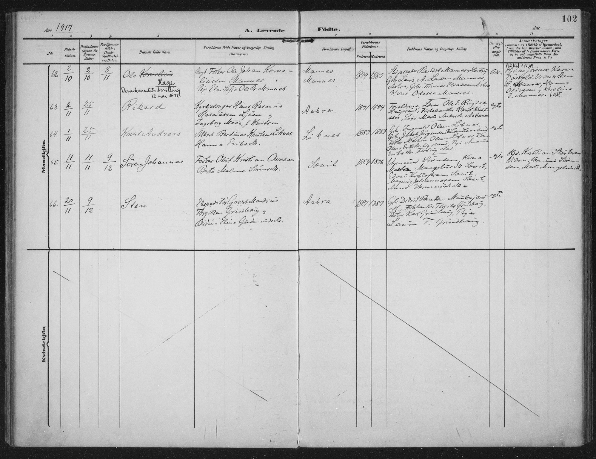 Kopervik sokneprestkontor, SAST/A-101850/H/Ha/Haa/L0005: Parish register (official) no. A 5, 1906-1924, p. 102