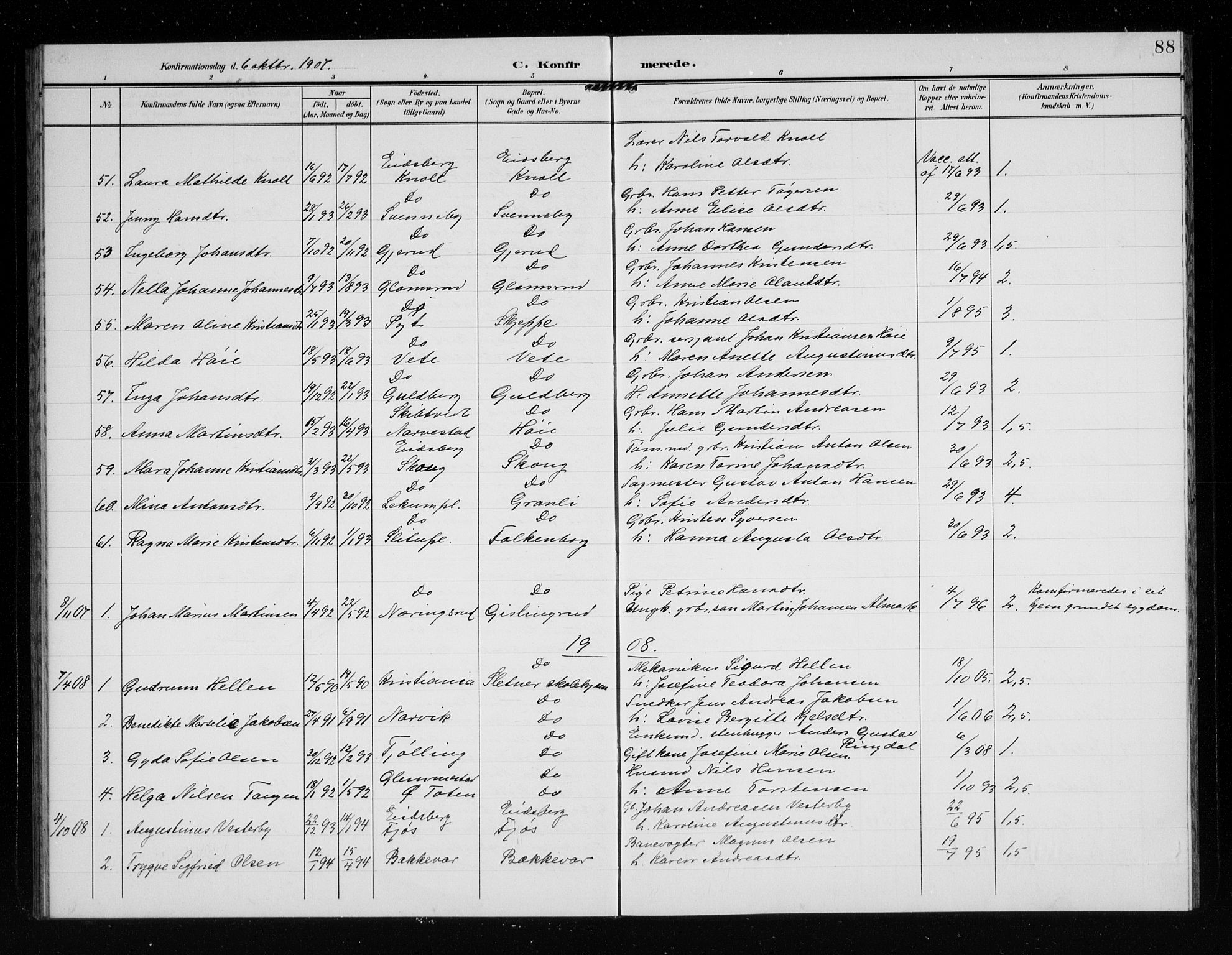 Eidsberg prestekontor Kirkebøker, AV/SAO-A-10905/G/Ga/L0002: Parish register (copy) no. I 2, 1903-1913, p. 88