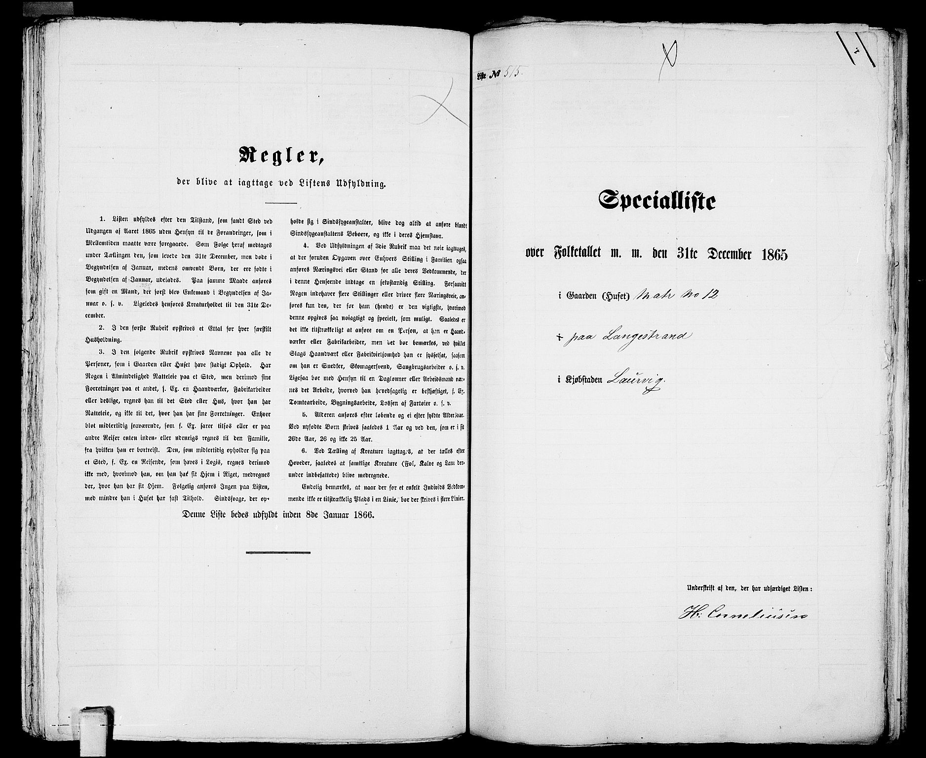 RA, 1865 census for Larvik, 1865, p. 1055