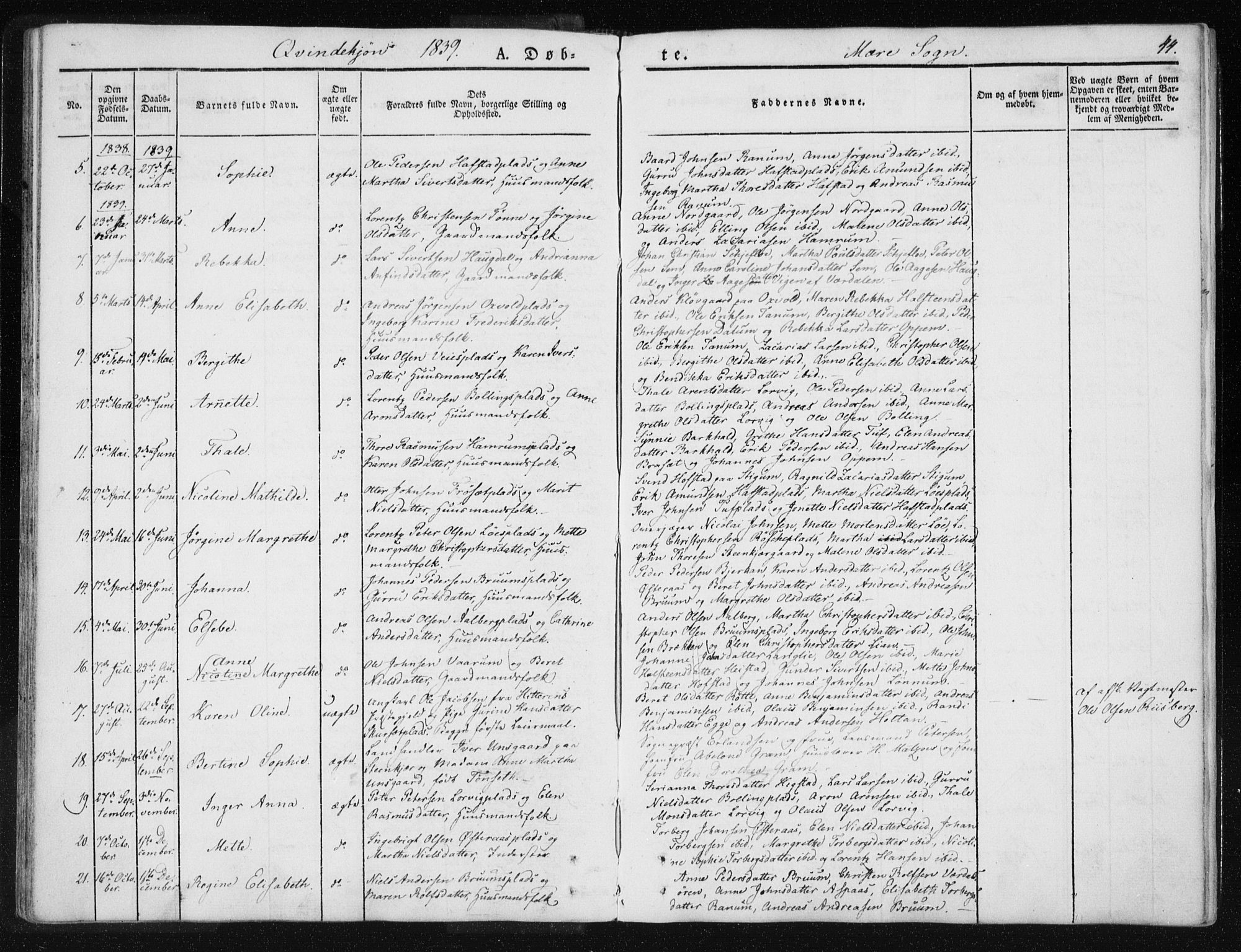 Ministerialprotokoller, klokkerbøker og fødselsregistre - Nord-Trøndelag, AV/SAT-A-1458/735/L0339: Parish register (official) no. 735A06 /1, 1836-1848, p. 44