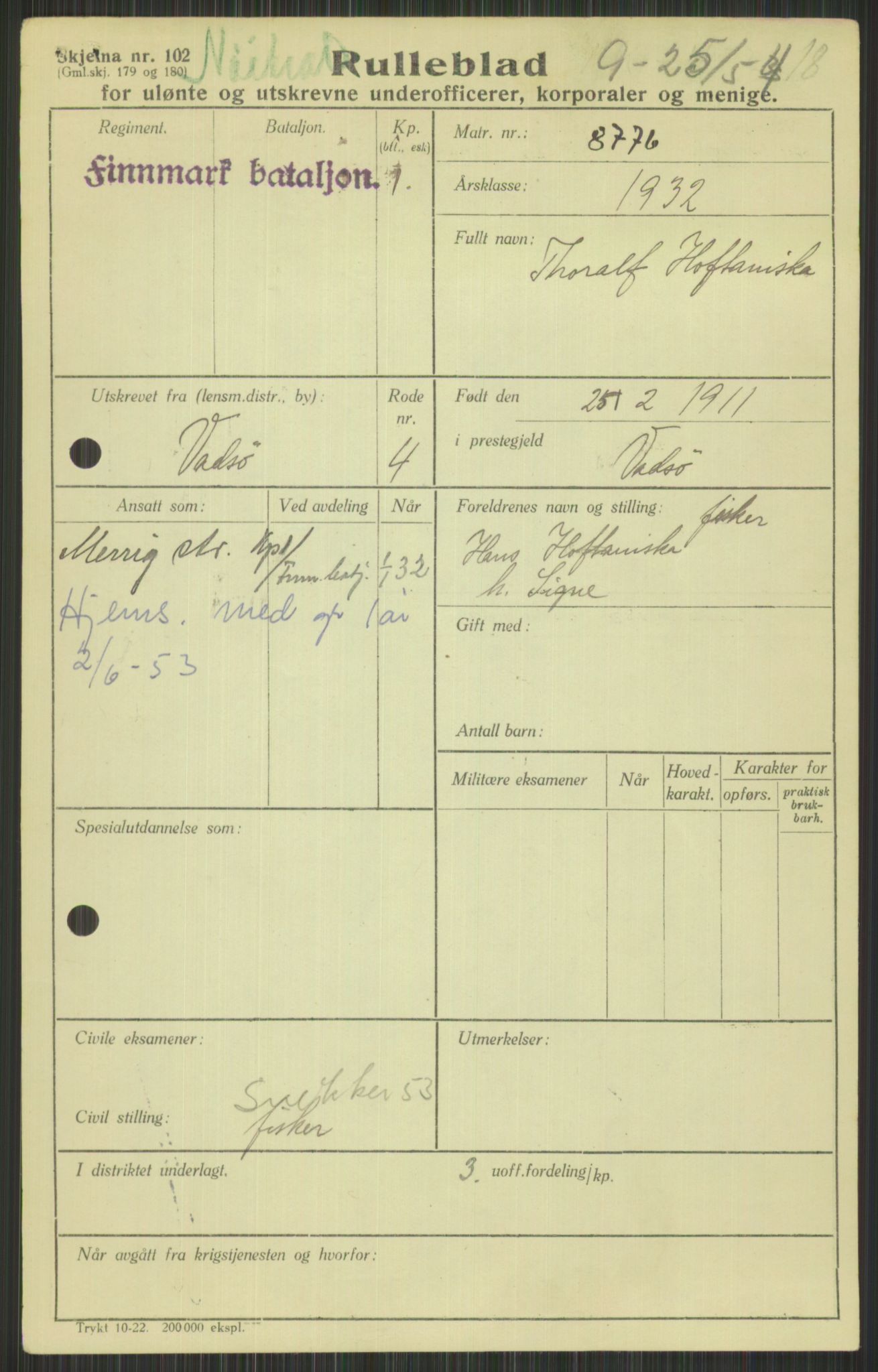 Forsvaret, Varanger bataljon, AV/RA-RAFA-2258/1/D/L0440: Rulleblad for fødte 1892-1912, 1892-1912, p. 1235