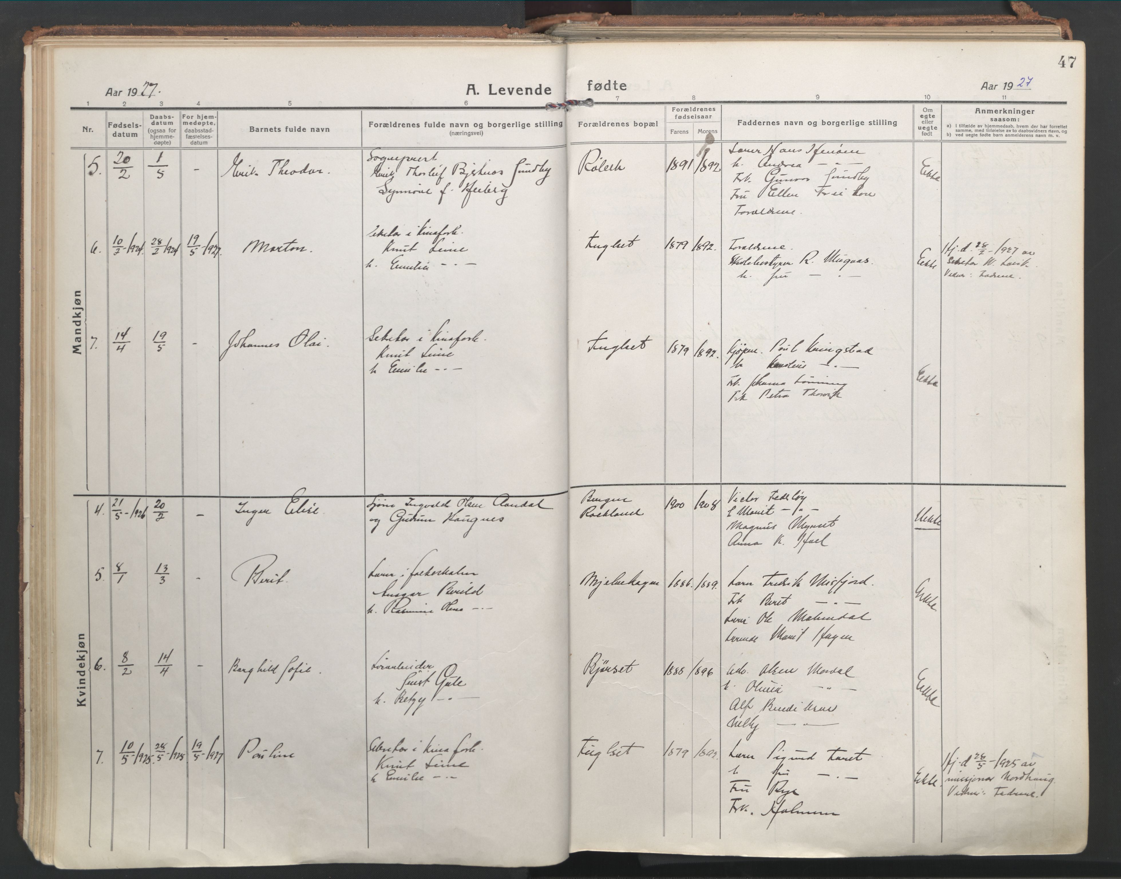 Ministerialprotokoller, klokkerbøker og fødselsregistre - Møre og Romsdal, AV/SAT-A-1454/555/L0659: Parish register (official) no. 555A10, 1917-1971, p. 47