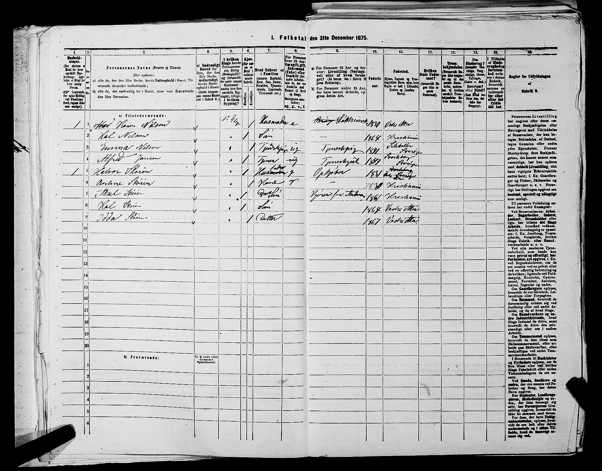 RA, 1875 census for 0218aP Vestre Aker, 1875, p. 1518