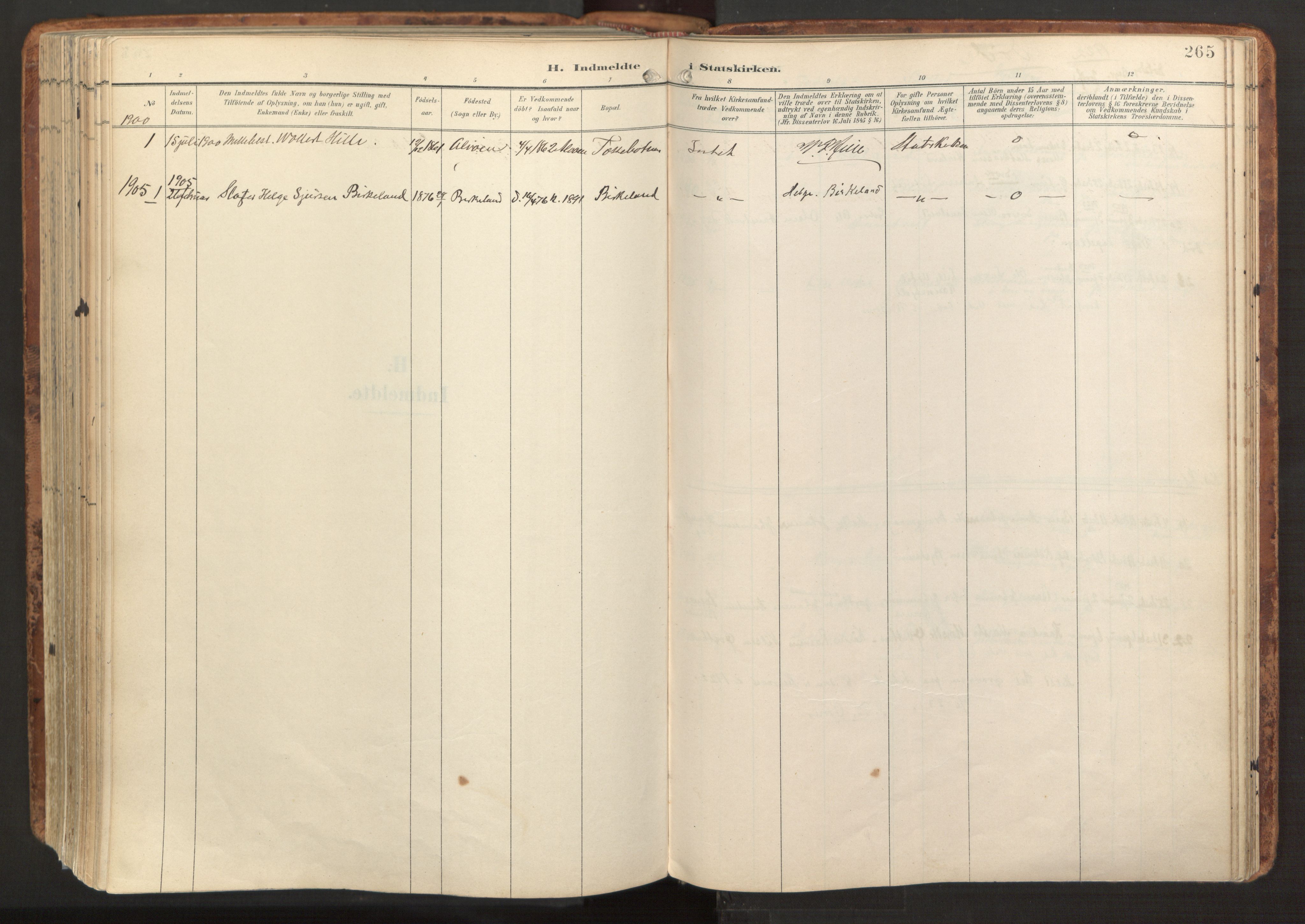 Hosanger sokneprestembete, SAB/A-75801/H/Haa: Parish register (official) no. B 2, 1897-1923, p. 265