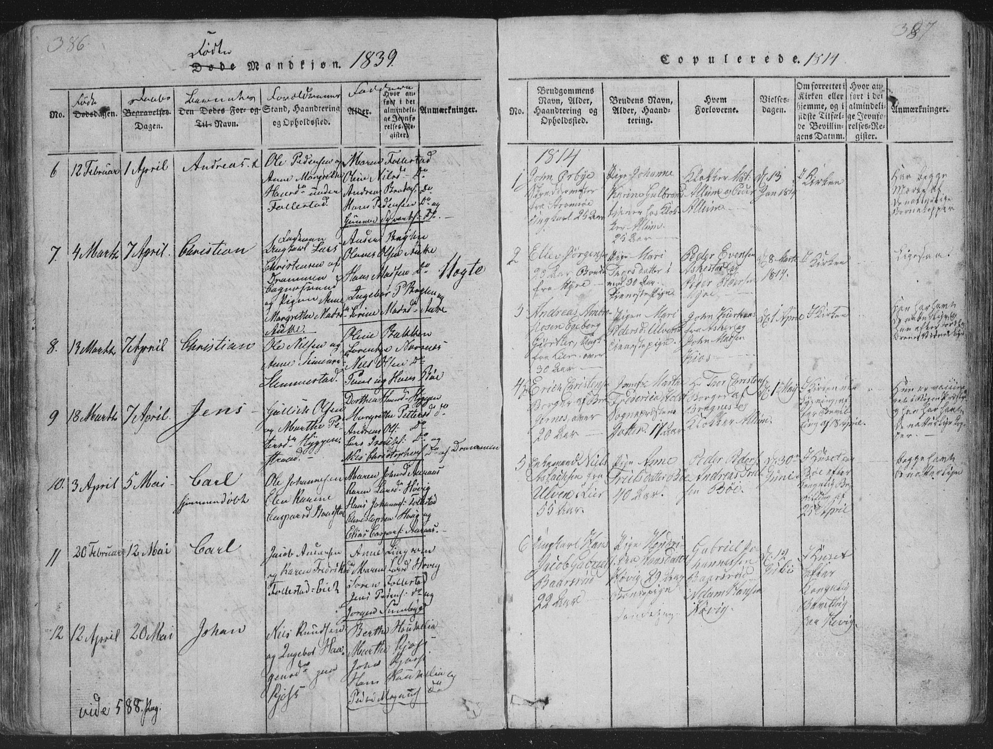 Røyken kirkebøker, SAKO/A-241/G/Ga/L0003: Parish register (copy) no. 3, 1814-1856, p. 386-387