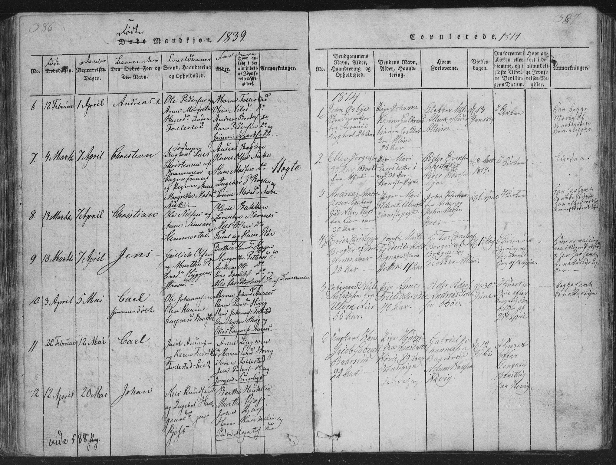 Røyken kirkebøker, AV/SAKO-A-241/G/Ga/L0003: Parish register (copy) no. 3, 1814-1856, p. 386-387