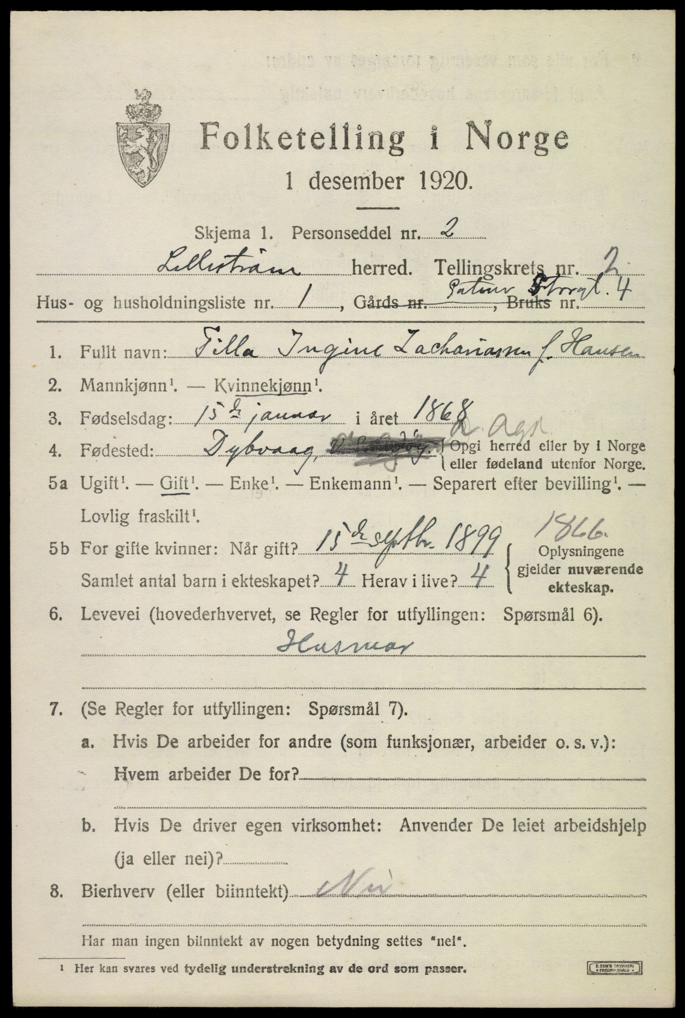 SAO, 1920 census for Lillestrøm, 1920, p. 4844