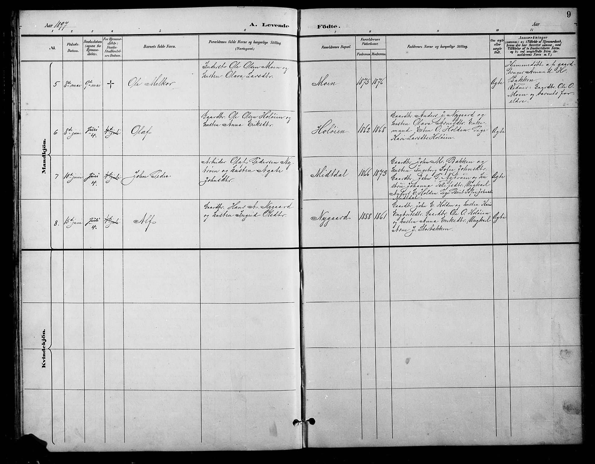 Tolga prestekontor, AV/SAH-PREST-062/L/L0011: Parish register (copy) no. 11, 1894-1925, p. 9