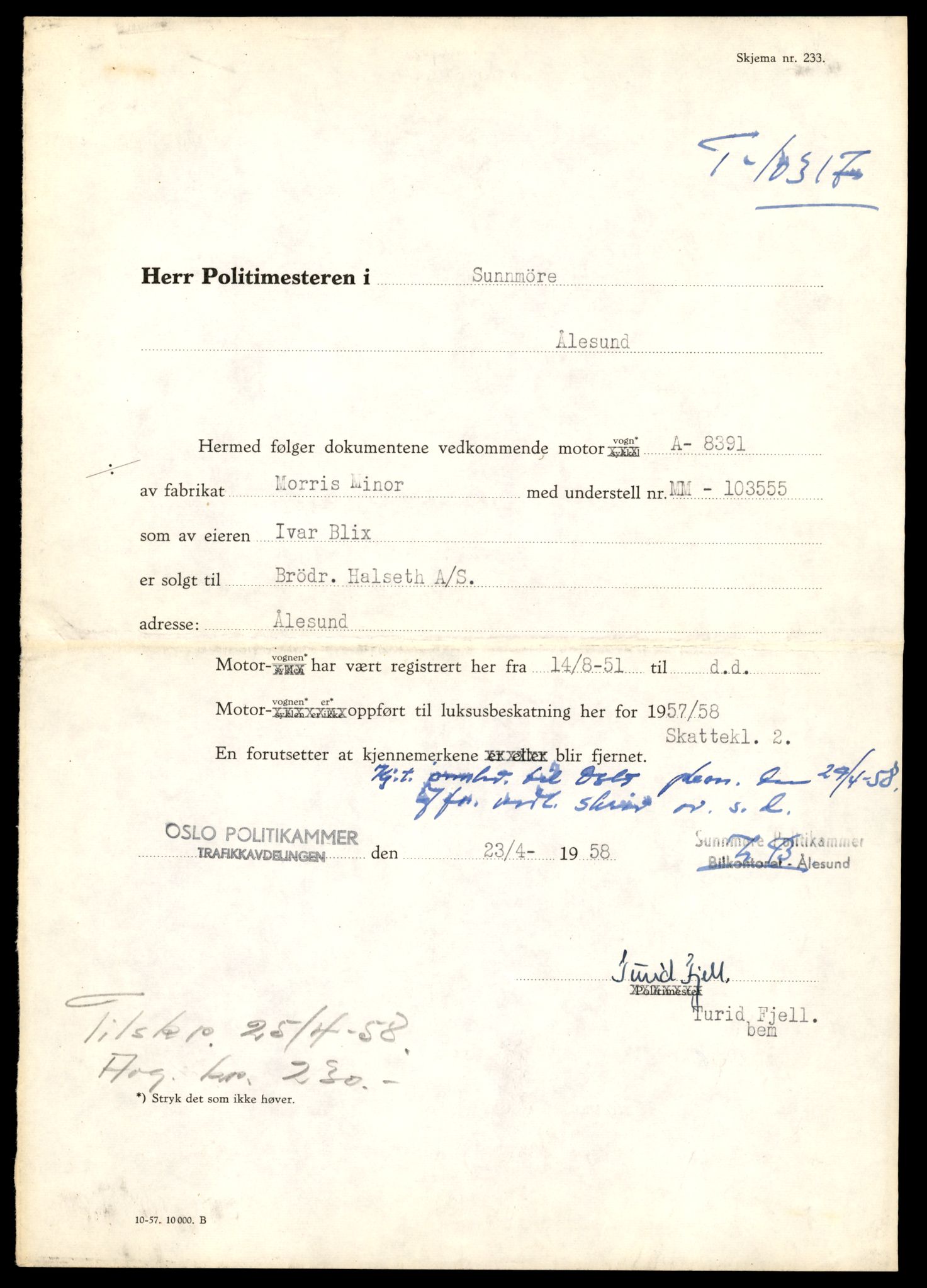 Møre og Romsdal vegkontor - Ålesund trafikkstasjon, AV/SAT-A-4099/F/Fe/L0019: Registreringskort for kjøretøy T 10228 - T 10350, 1927-1998, p. 2231