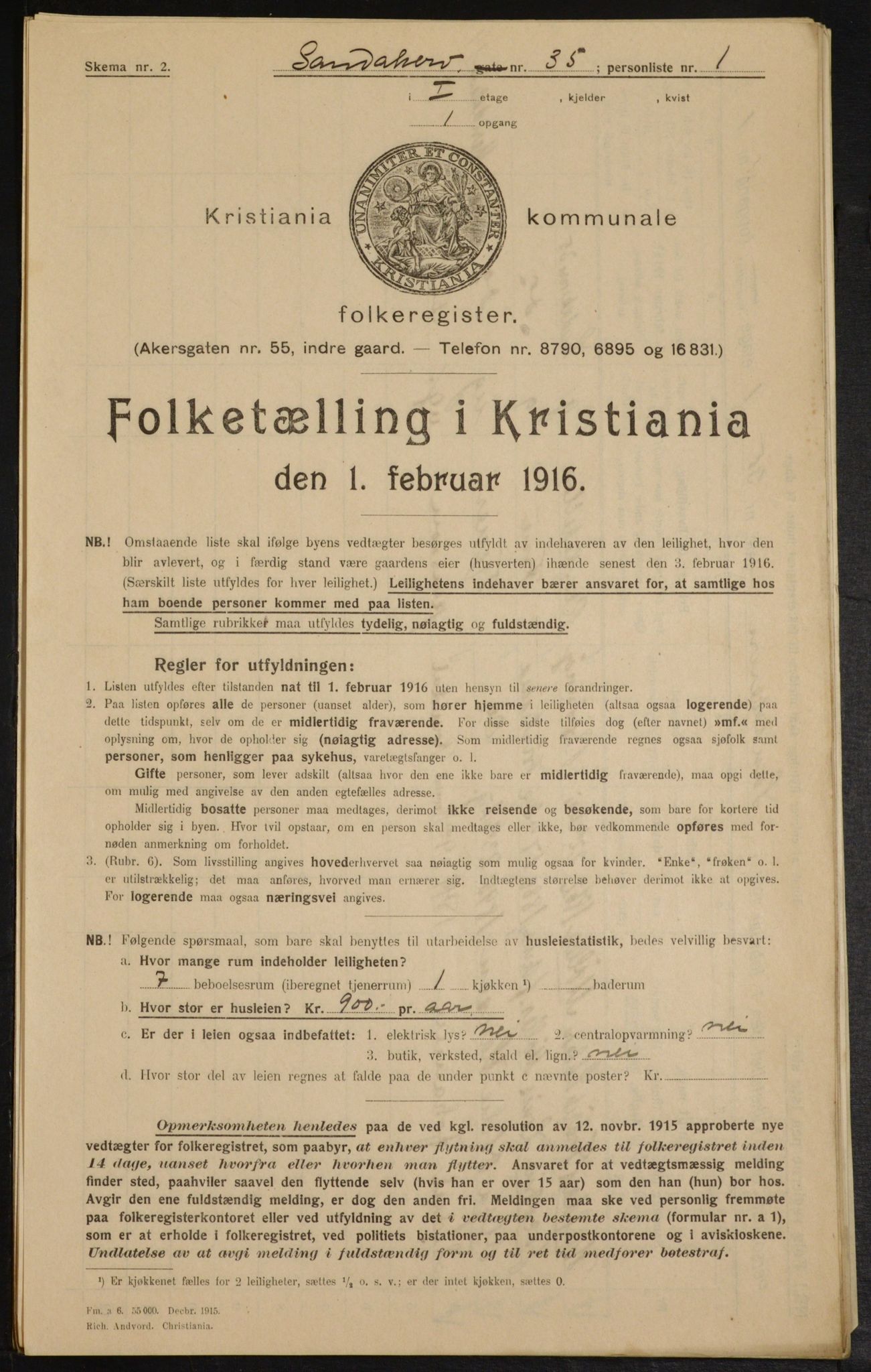 OBA, Municipal Census 1916 for Kristiania, 1916, p. 89278