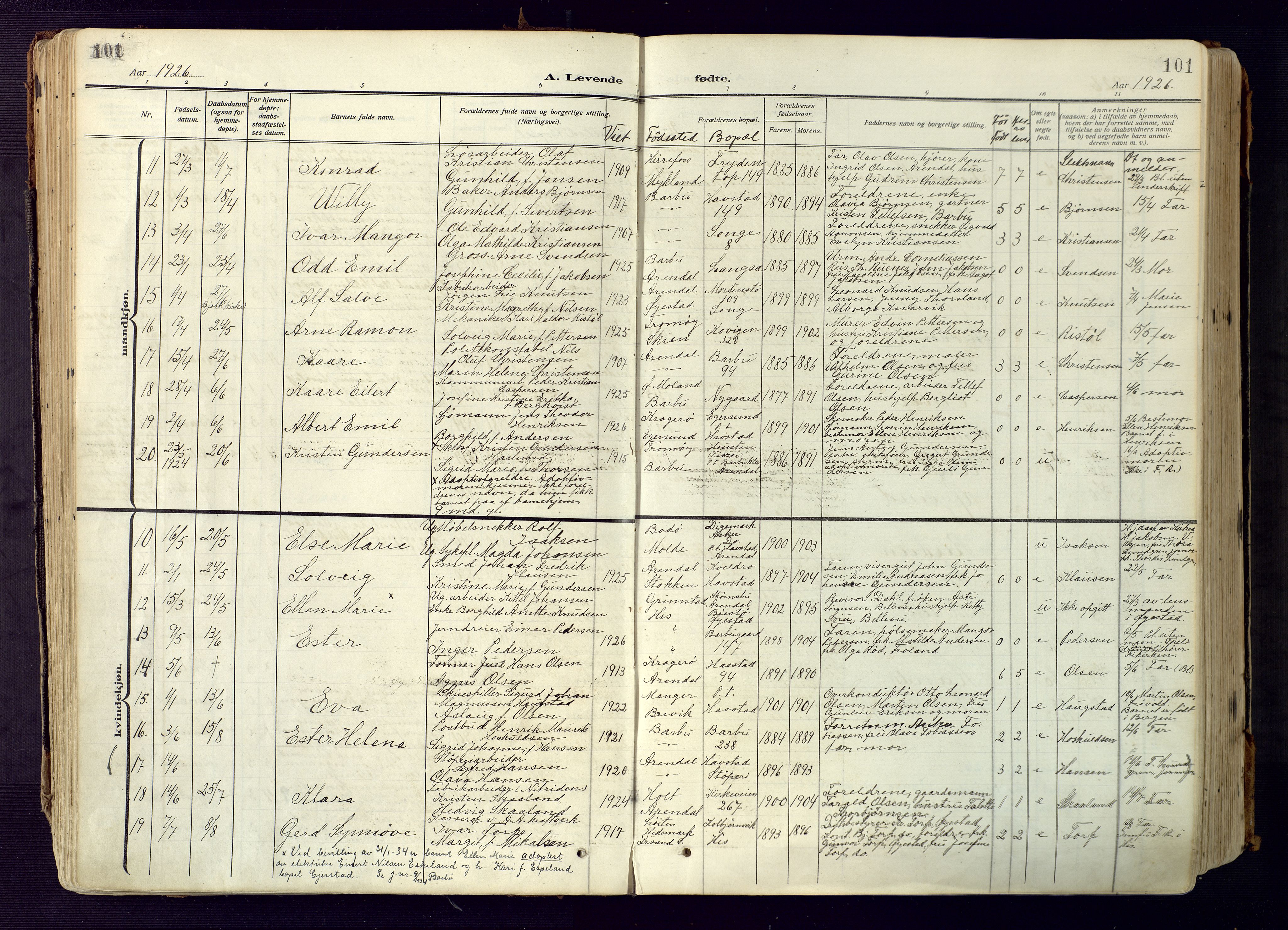 Barbu sokneprestkontor, AV/SAK-1111-0003/F/Fa/L0006: Parish register (official) no. A 6, 1910-1929, p. 101