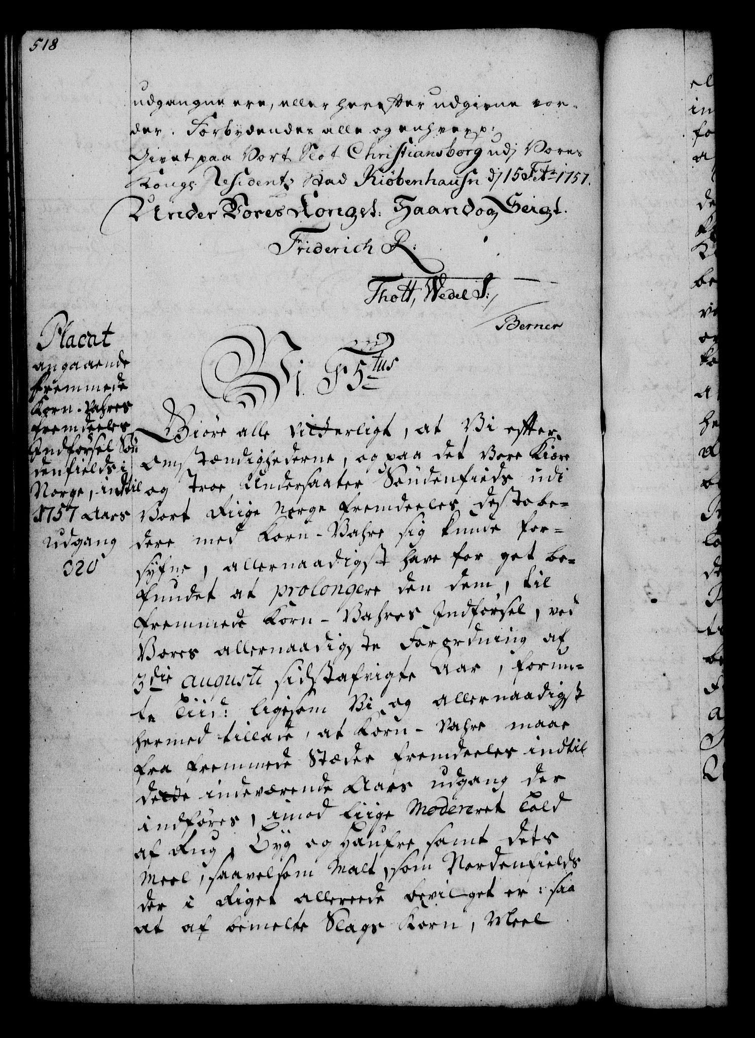Rentekammeret, Kammerkanselliet, RA/EA-3111/G/Gg/Gga/L0006: Norsk ekspedisjonsprotokoll med register (merket RK 53.6), 1749-1759, p. 518