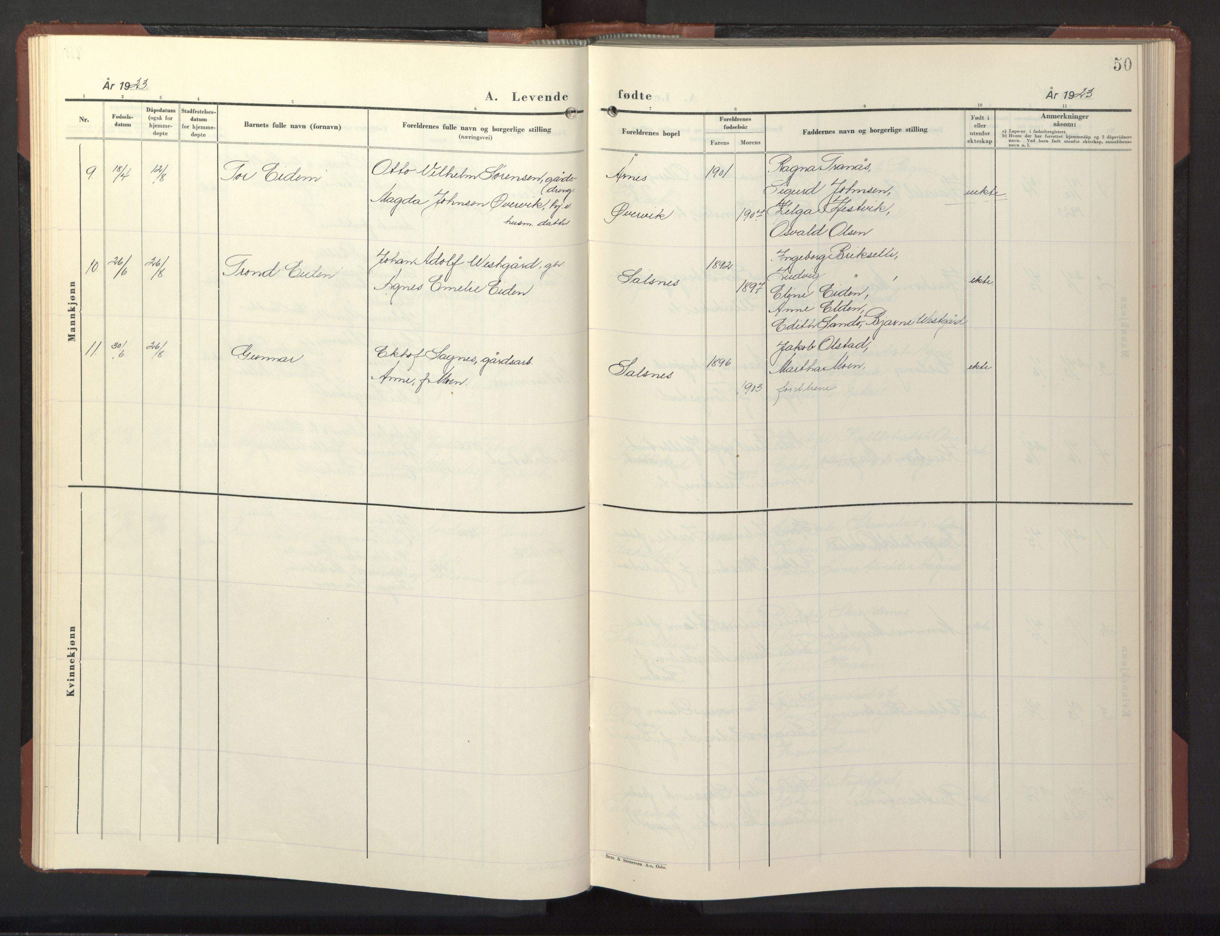 Ministerialprotokoller, klokkerbøker og fødselsregistre - Nord-Trøndelag, SAT/A-1458/773/L0625: Parish register (copy) no. 773C01, 1910-1952, p. 50
