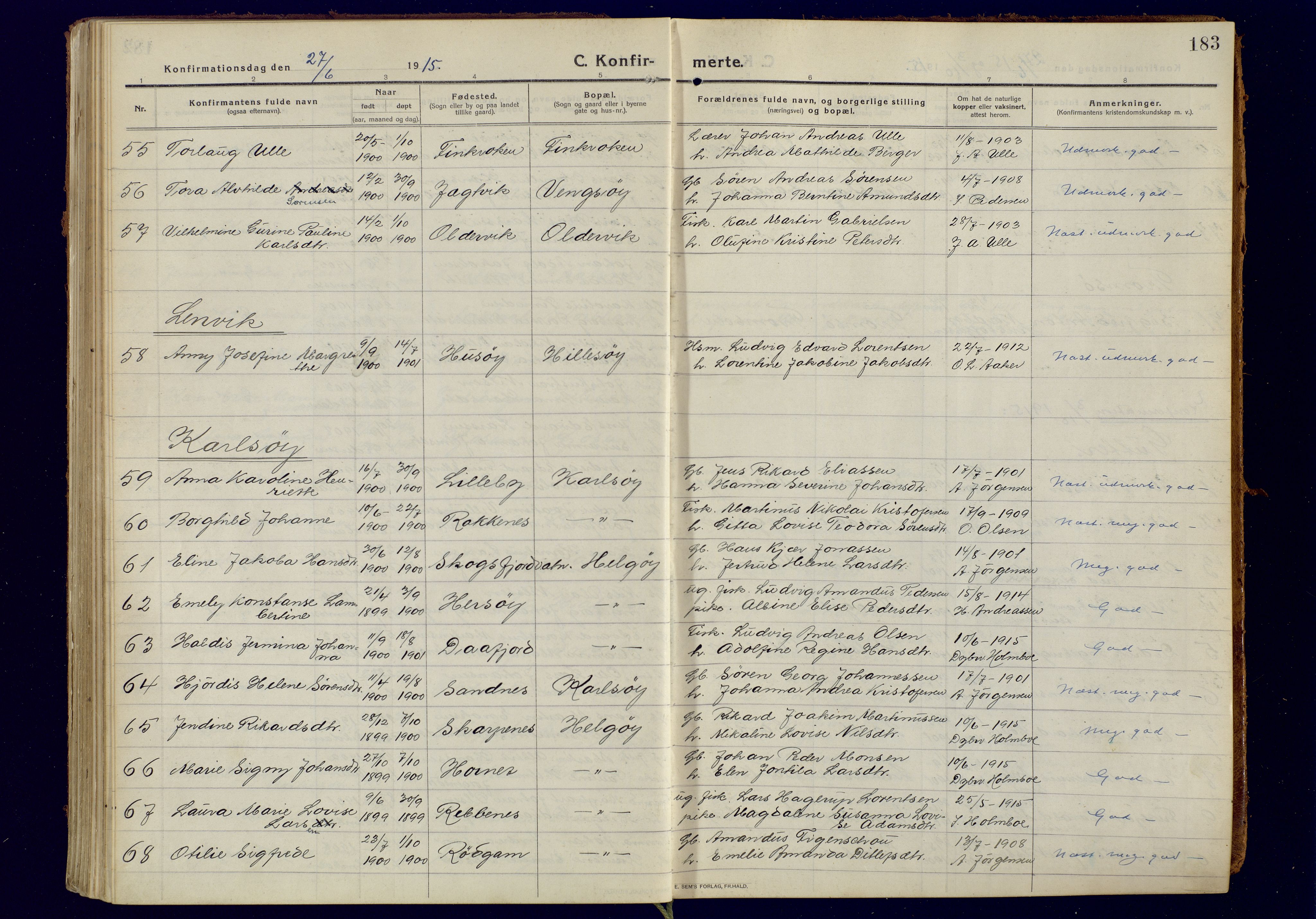 Tromsøysund sokneprestkontor, AV/SATØ-S-1304/G/Ga/L0008kirke: Parish register (official) no. 8, 1914-1922, p. 183