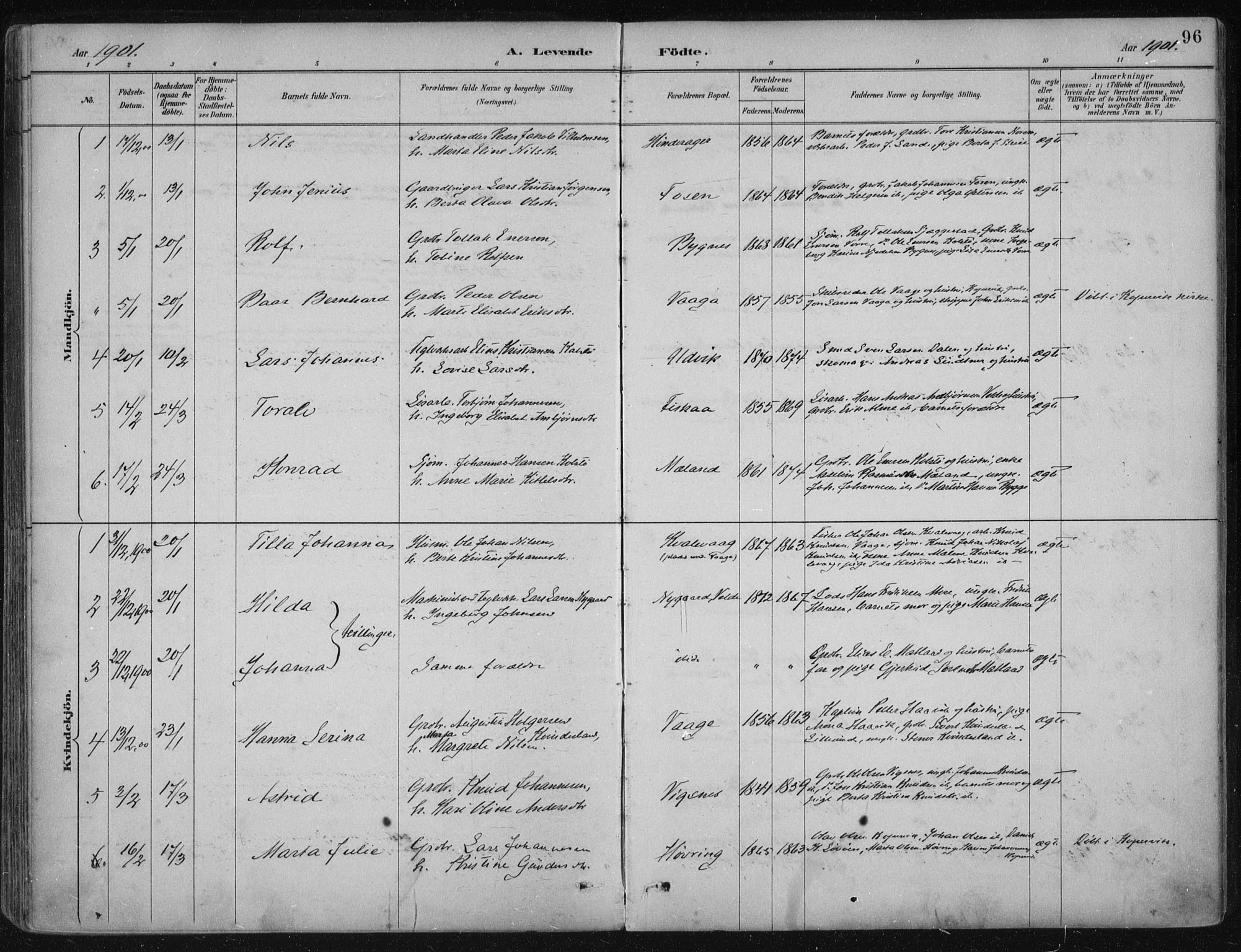 Avaldsnes sokneprestkontor, AV/SAST-A -101851/H/Ha/Haa/L0017: Parish register (official) no. A 17, 1889-1920, p. 96