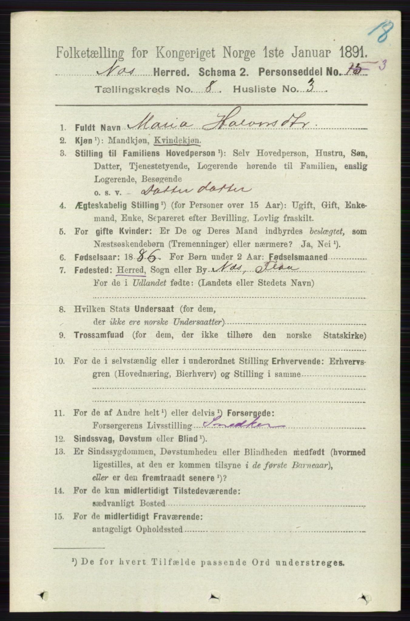 RA, 1891 census for 0616 Nes, 1891, p. 4093