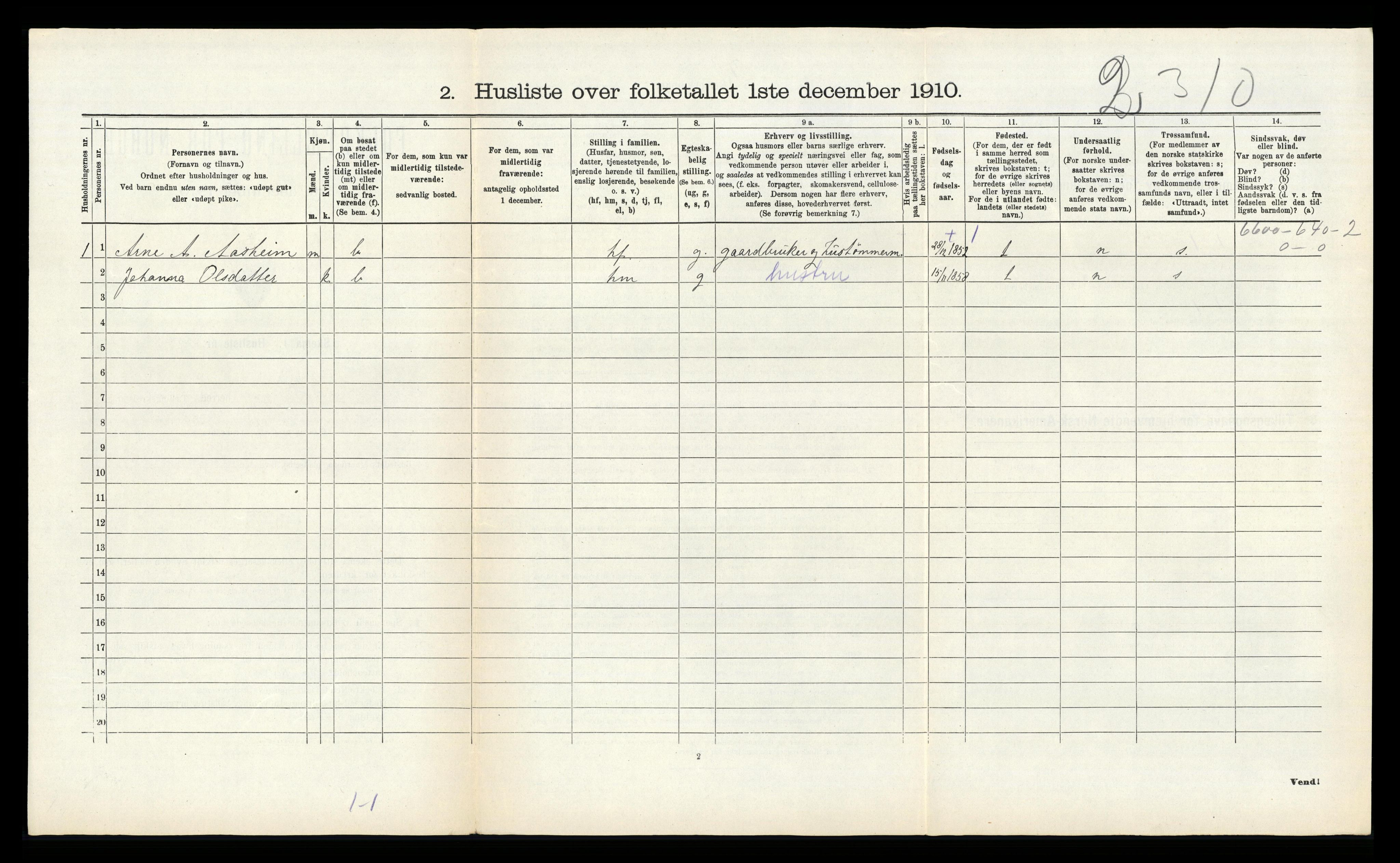 RA, 1910 census for Hosanger, 1910, p. 271