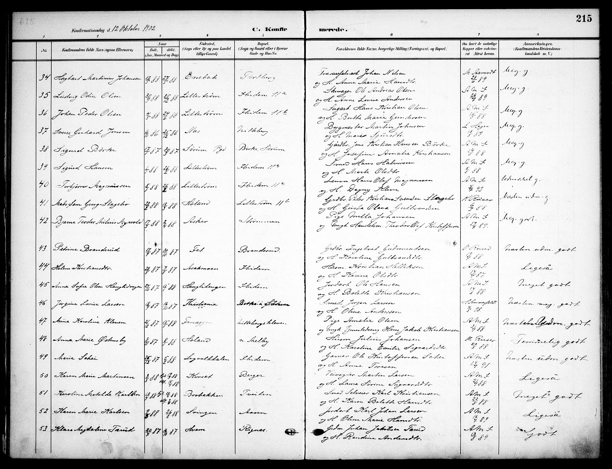 Skedsmo prestekontor Kirkebøker, AV/SAO-A-10033a/F/Fa/L0015: Parish register (official) no. I 15, 1902-1917, p. 215