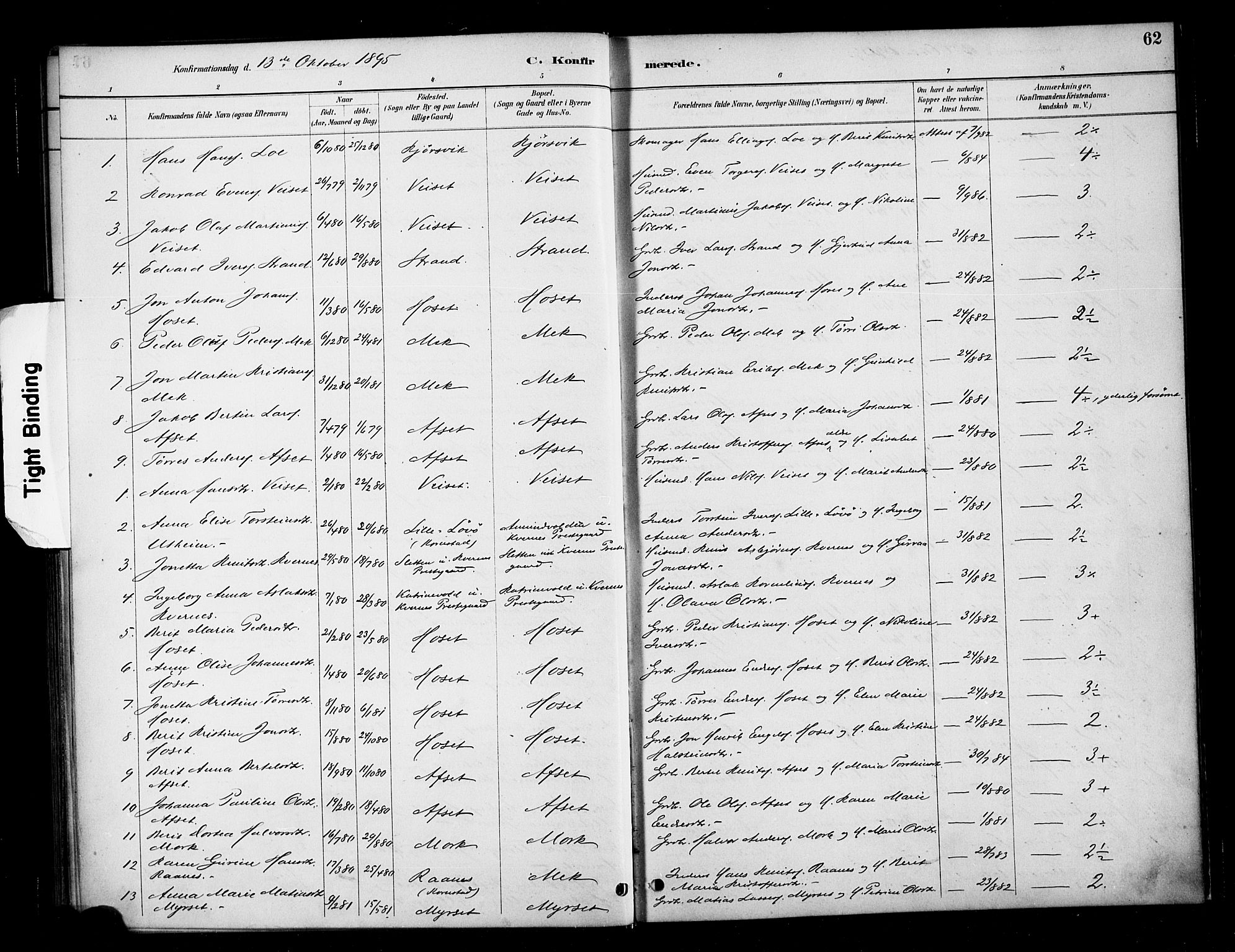 Ministerialprotokoller, klokkerbøker og fødselsregistre - Møre og Romsdal, SAT/A-1454/568/L0809: Parish register (official) no. 568A13, 1884-1900, p. 62