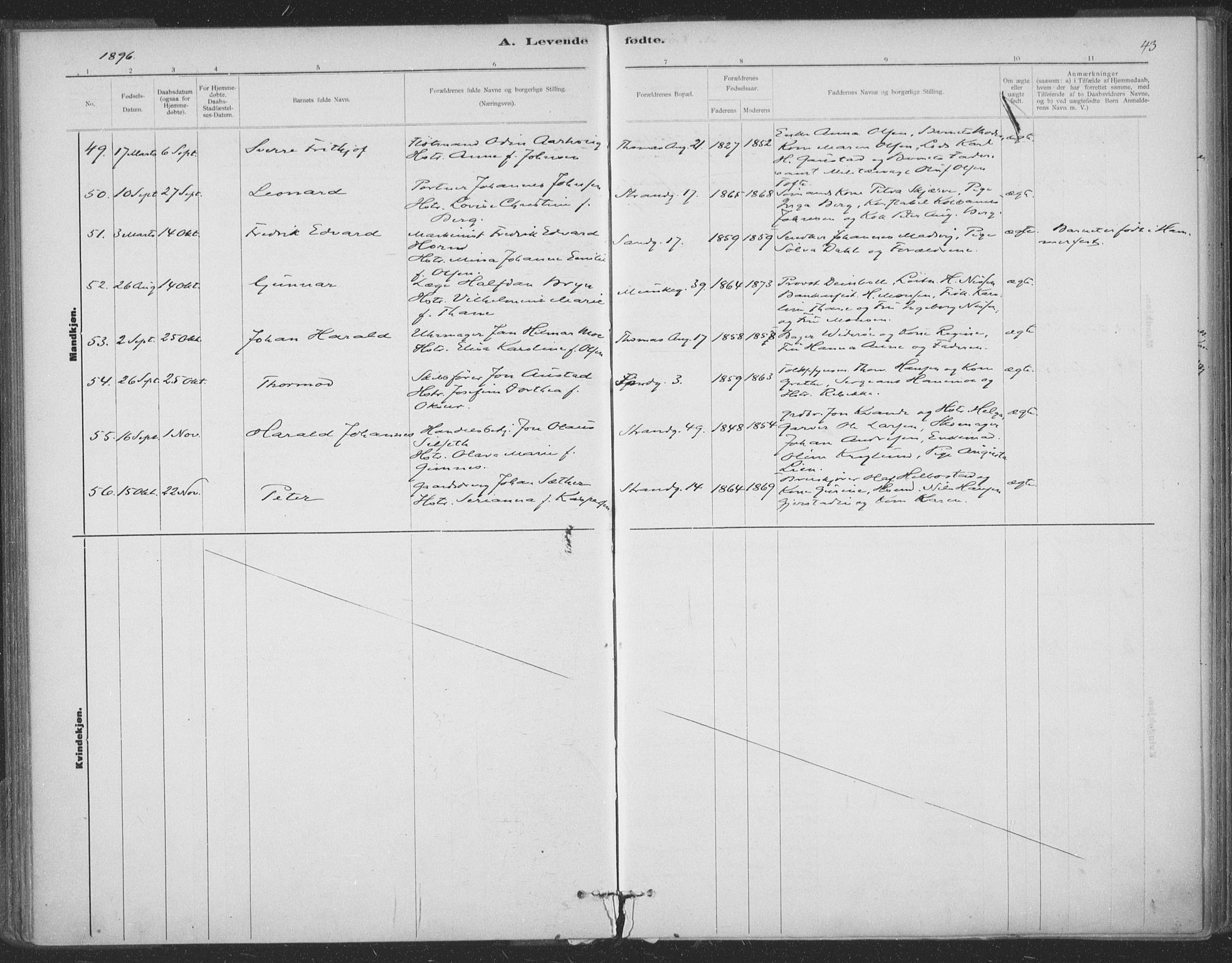 Ministerialprotokoller, klokkerbøker og fødselsregistre - Sør-Trøndelag, SAT/A-1456/602/L0122: Parish register (official) no. 602A20, 1892-1908, p. 43