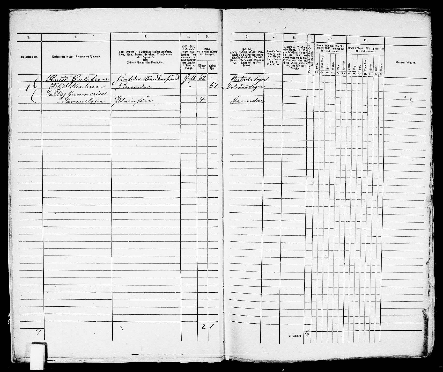 RA, 1865 census for Arendal, 1865, p. 356