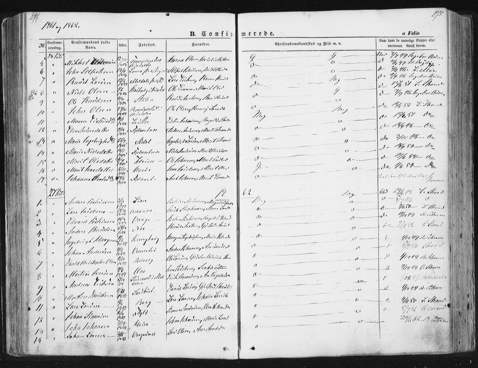 Ministerialprotokoller, klokkerbøker og fødselsregistre - Sør-Trøndelag, SAT/A-1456/630/L0494: Parish register (official) no. 630A07, 1852-1868, p. 277-278
