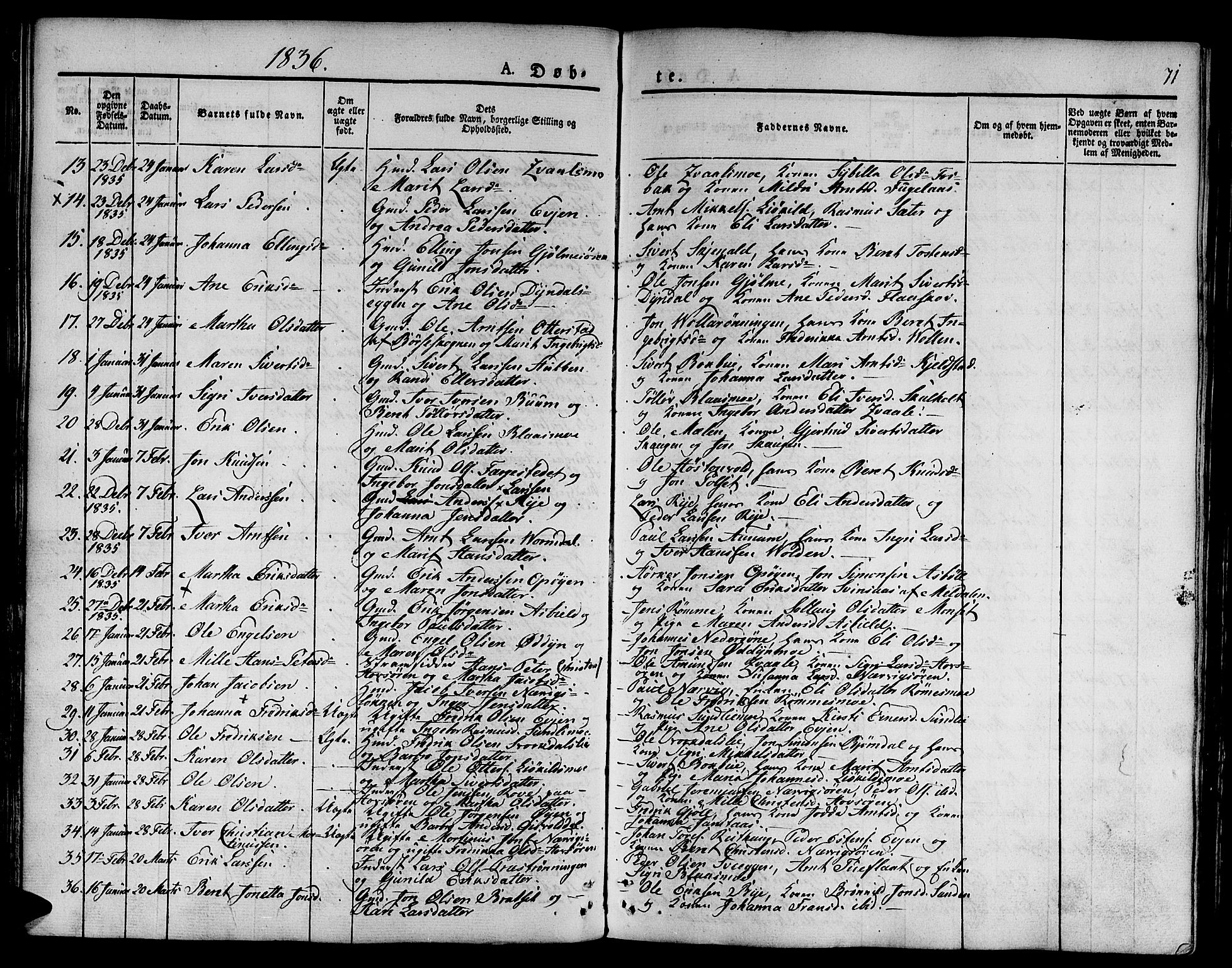 Ministerialprotokoller, klokkerbøker og fødselsregistre - Sør-Trøndelag, SAT/A-1456/668/L0804: Parish register (official) no. 668A04, 1826-1839, p. 71