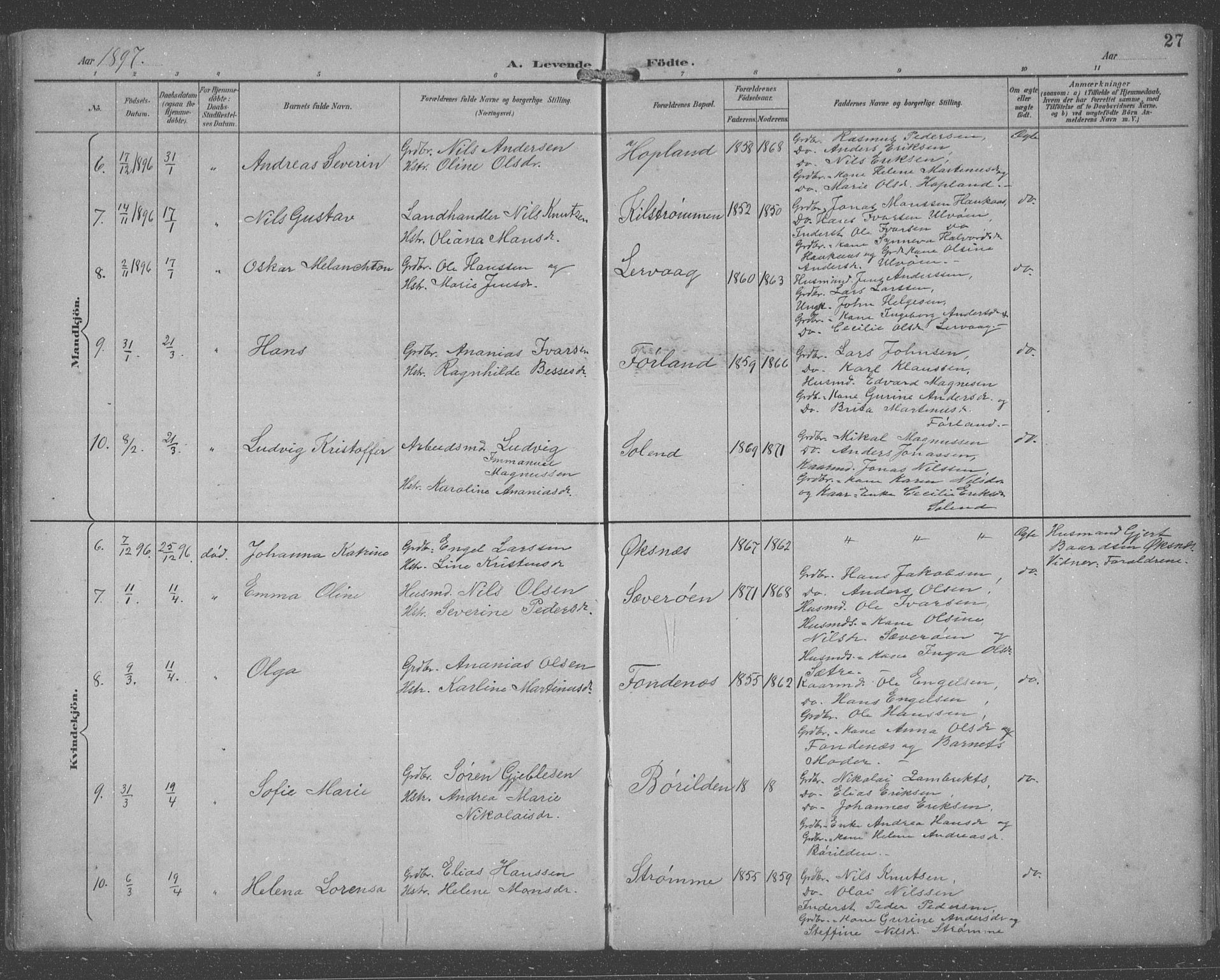 Lindås Sokneprestembete, SAB/A-76701/H/Hab: Parish register (copy) no. C 4, 1894-1910, p. 27