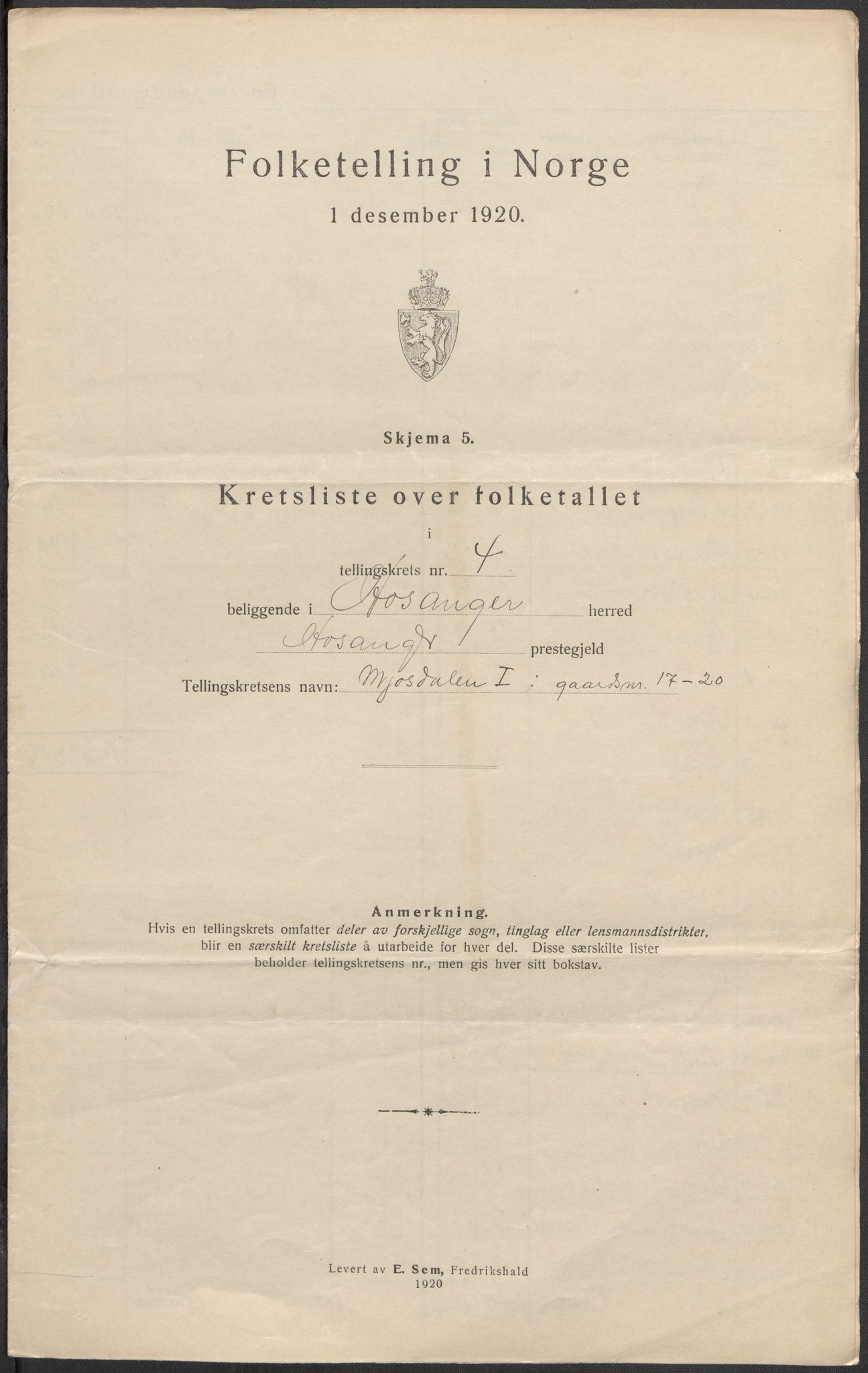 SAB, 1920 census for Hosanger, 1920, p. 14