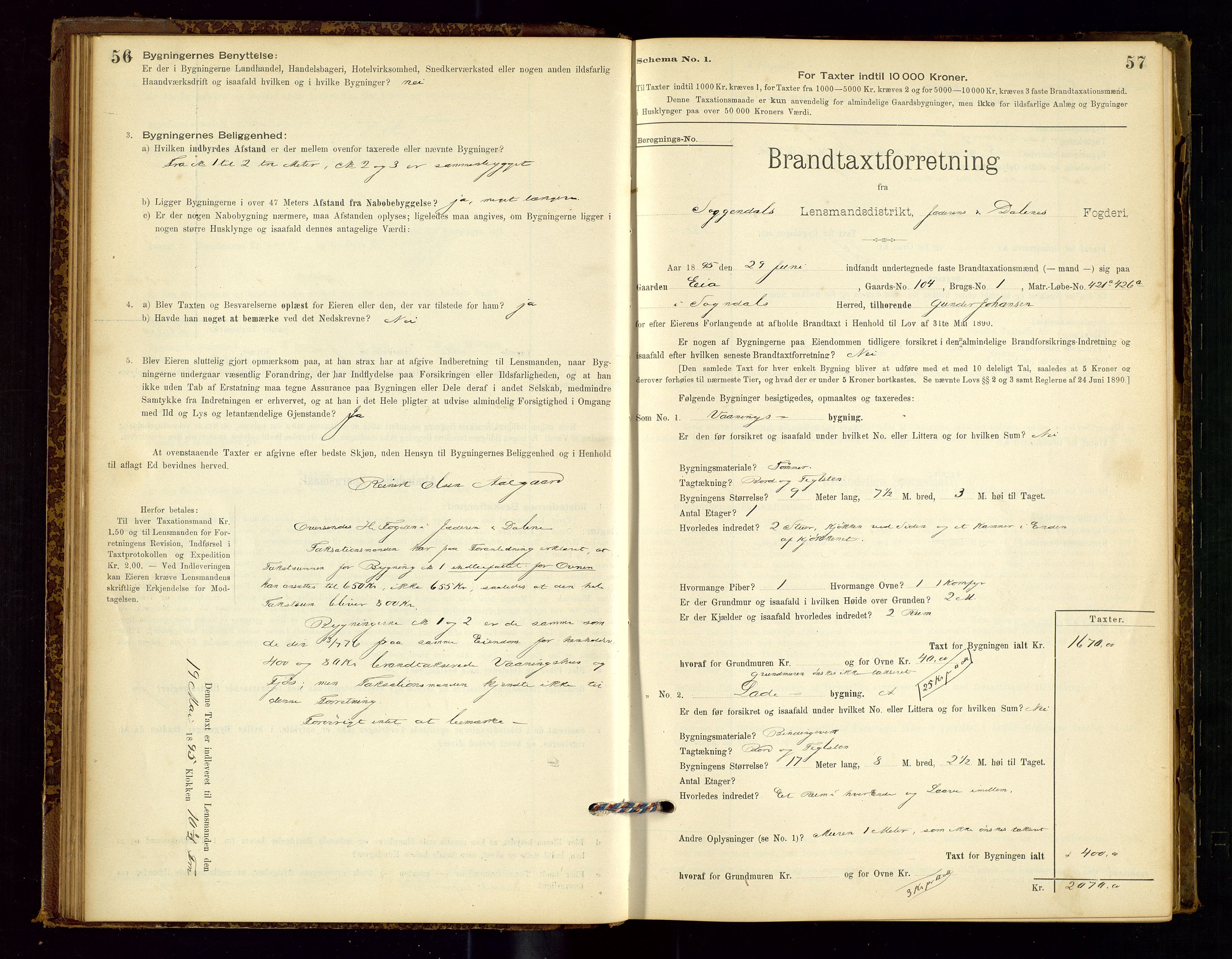 Sokndal lensmannskontor, AV/SAST-A-100417/Gob/L0001: "Brandtaxt-Protokol", 1895-1902, p. 56-57