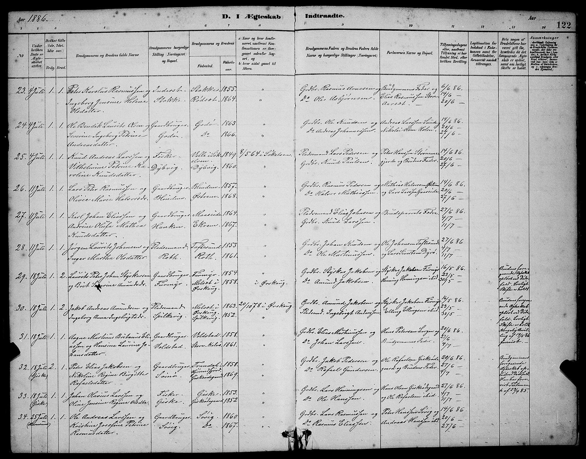 Ministerialprotokoller, klokkerbøker og fødselsregistre - Møre og Romsdal, SAT/A-1454/528/L0430: Parish register (copy) no. 528C11, 1884-1899, p. 122