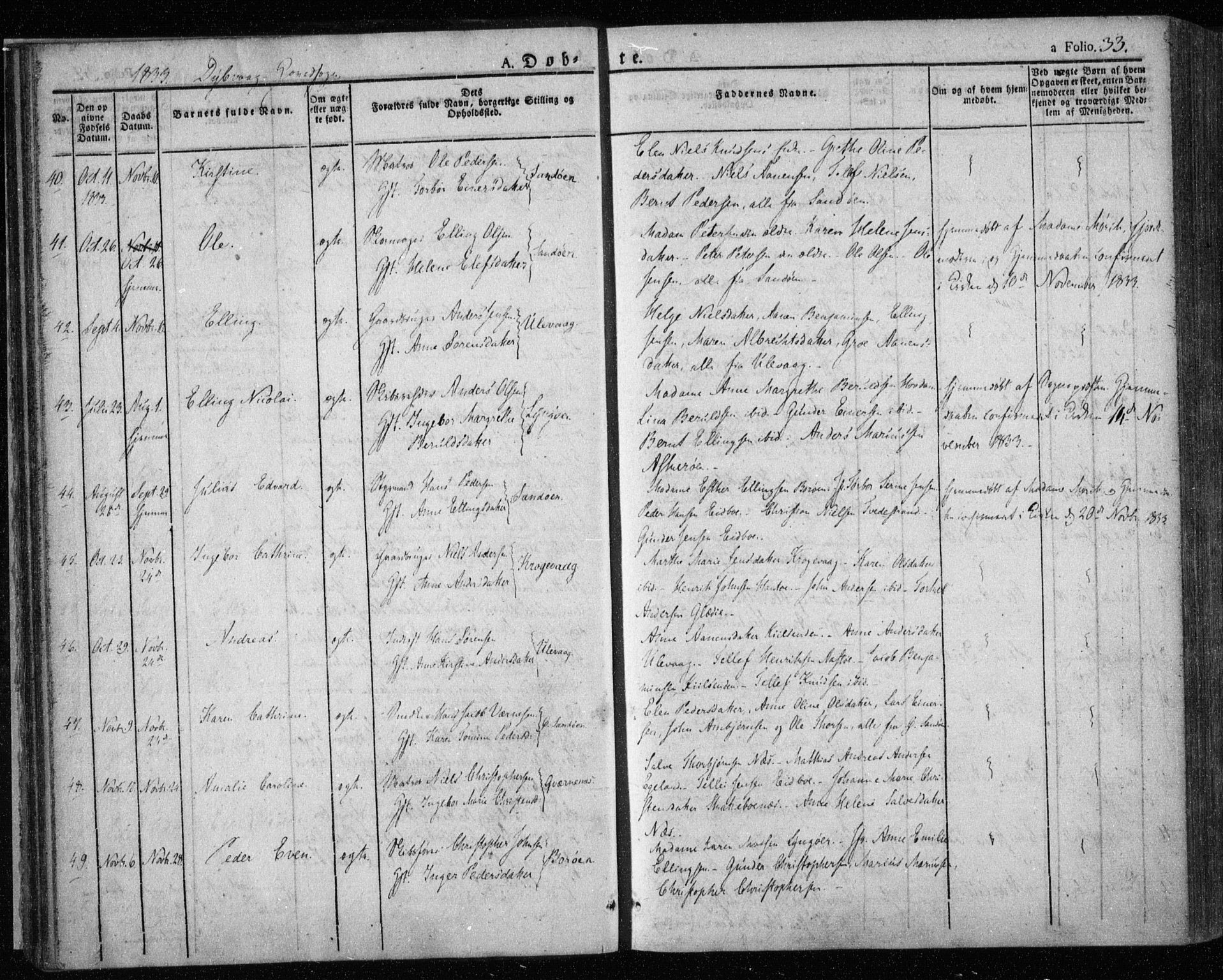 Dypvåg sokneprestkontor, SAK/1111-0007/F/Fa/Faa/L0004: Parish register (official) no. A 4, 1824-1840, p. 33