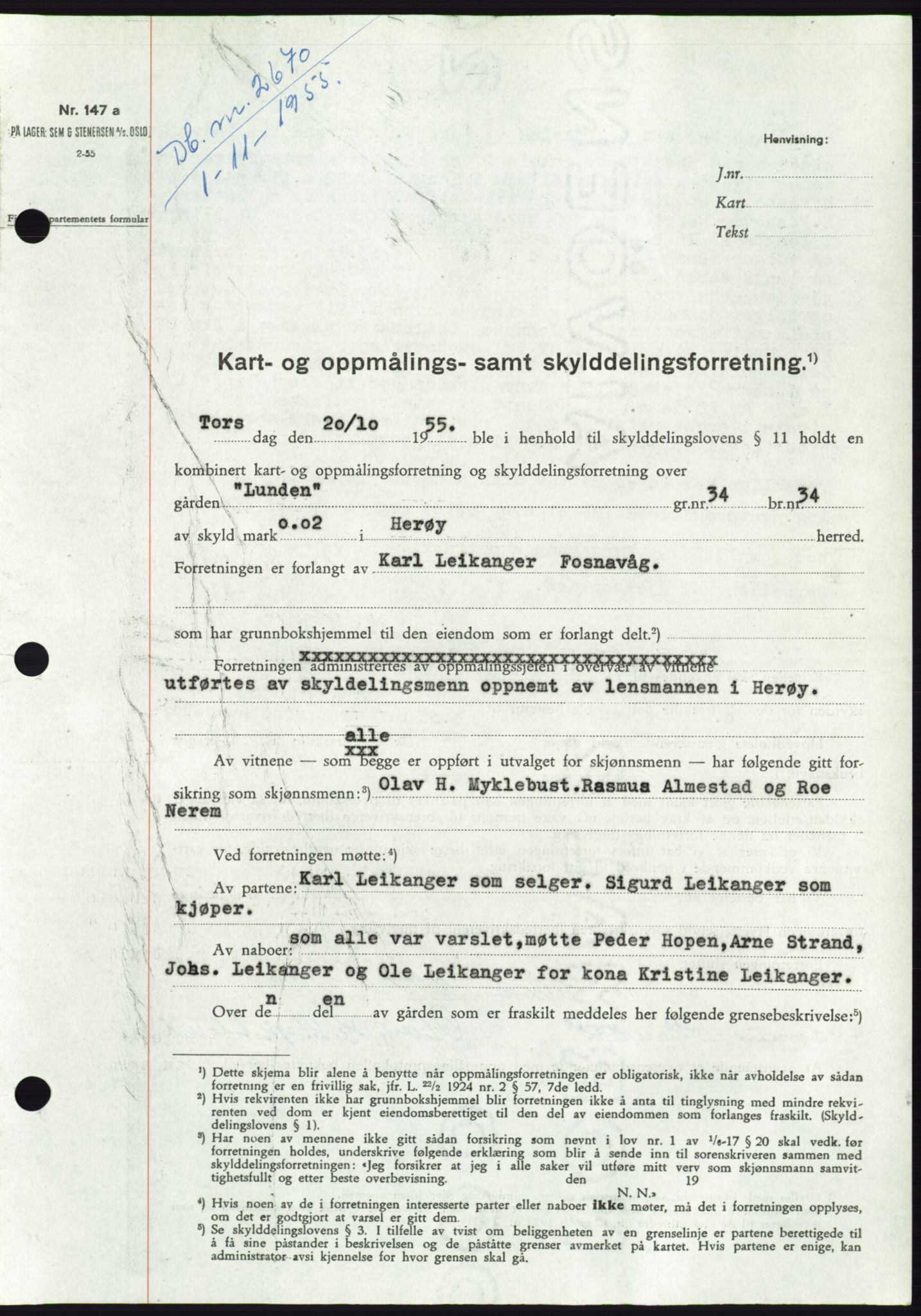 Søre Sunnmøre sorenskriveri, AV/SAT-A-4122/1/2/2C/L0102: Mortgage book no. 28A, 1955-1956, Diary no: : 2670/1955