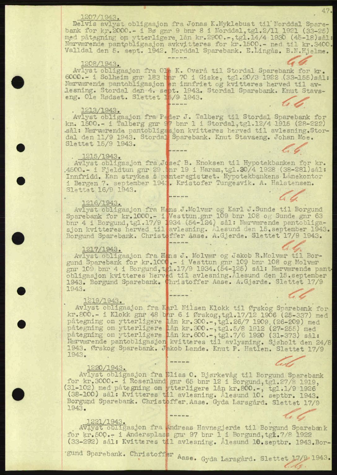 Nordre Sunnmøre sorenskriveri, SAT/A-0006/1/2/2C/2Ca: Mortgage book no. B1-6, 1938-1942, Diary no: : 1207/1943