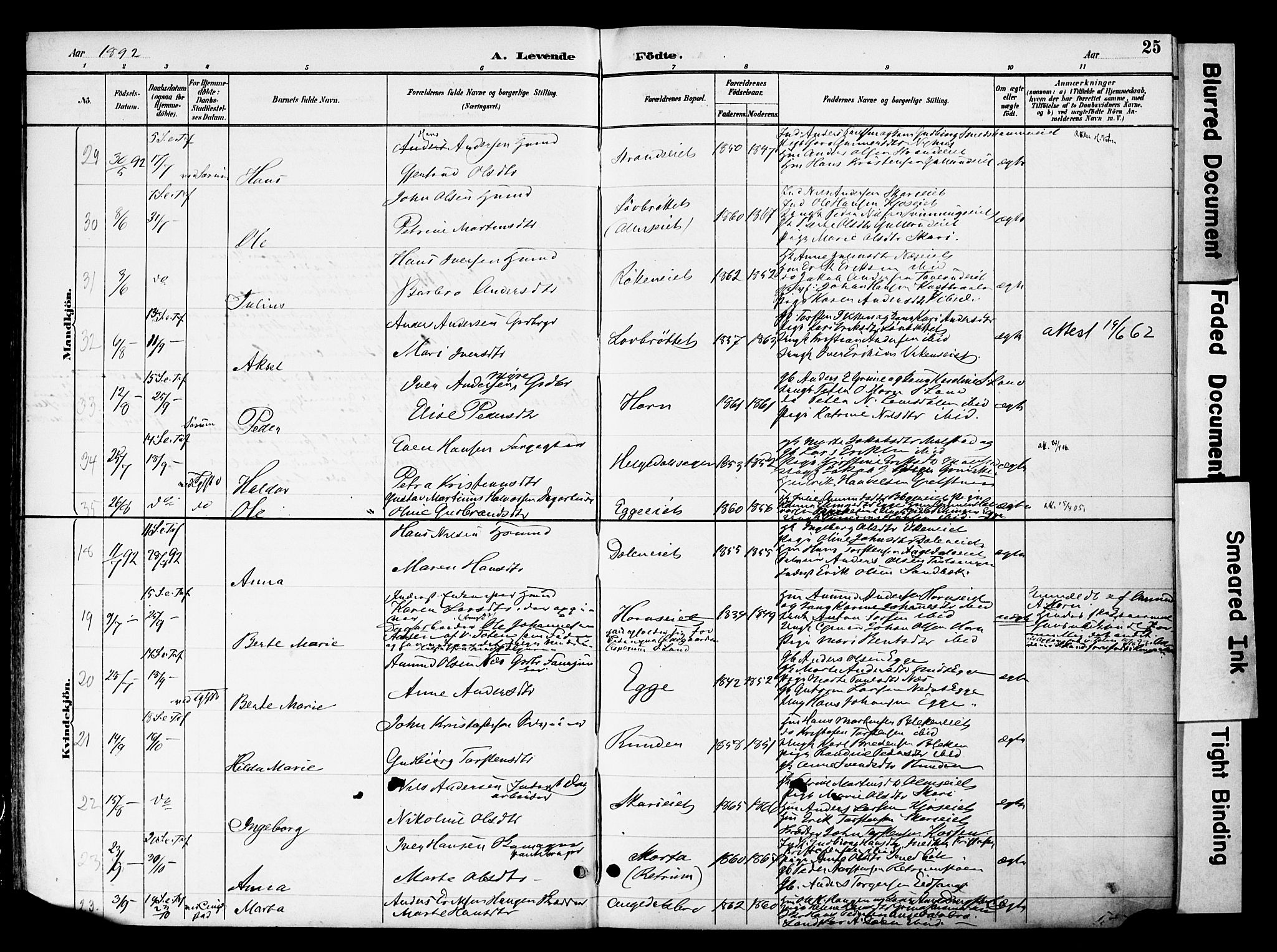 Gran prestekontor, SAH/PREST-112/H/Ha/Haa/L0020: Parish register (official) no. 20, 1889-1899, p. 25