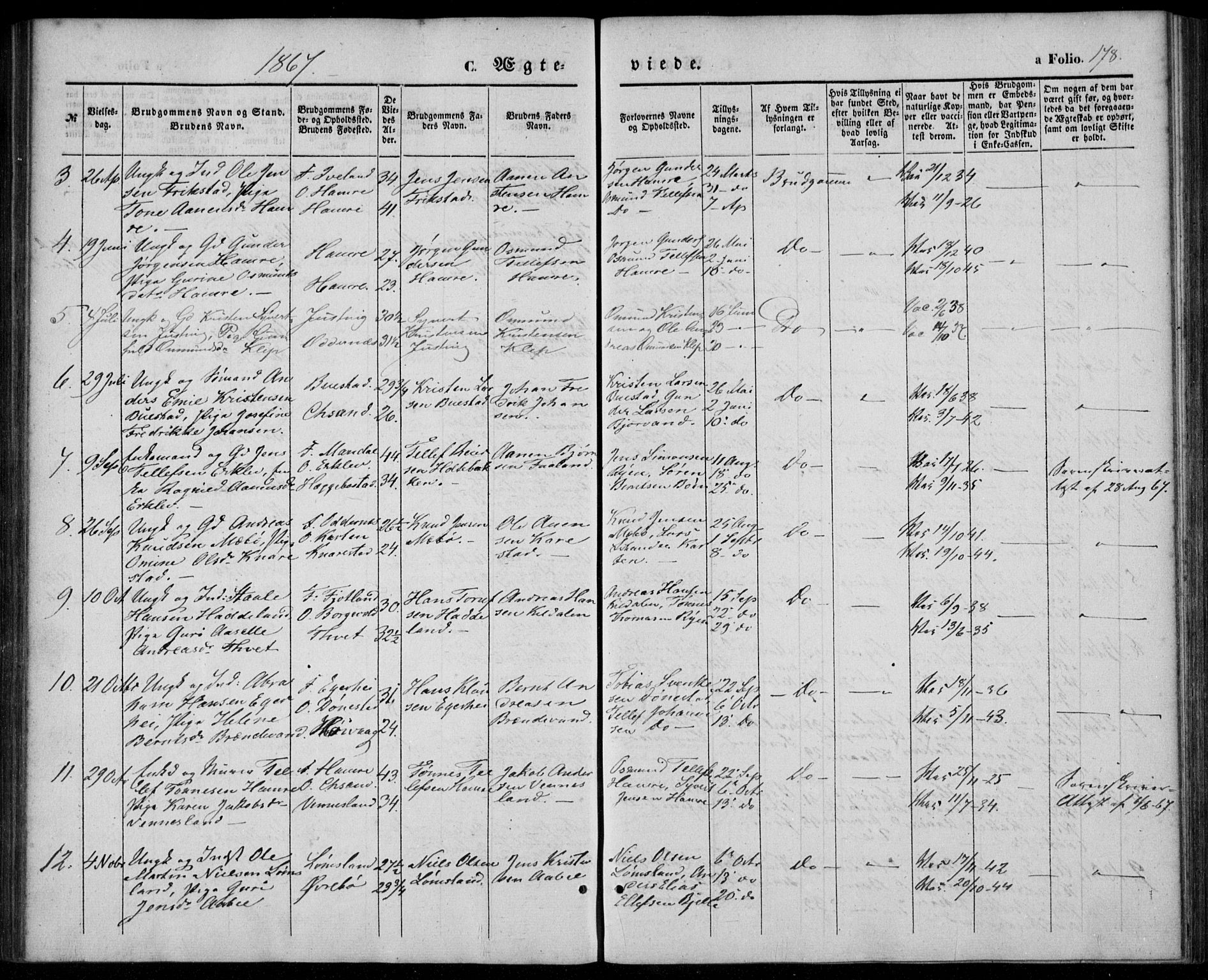 Tveit sokneprestkontor, AV/SAK-1111-0043/F/Fa/L0005: Parish register (official) no. A 5, 1853-1871, p. 178