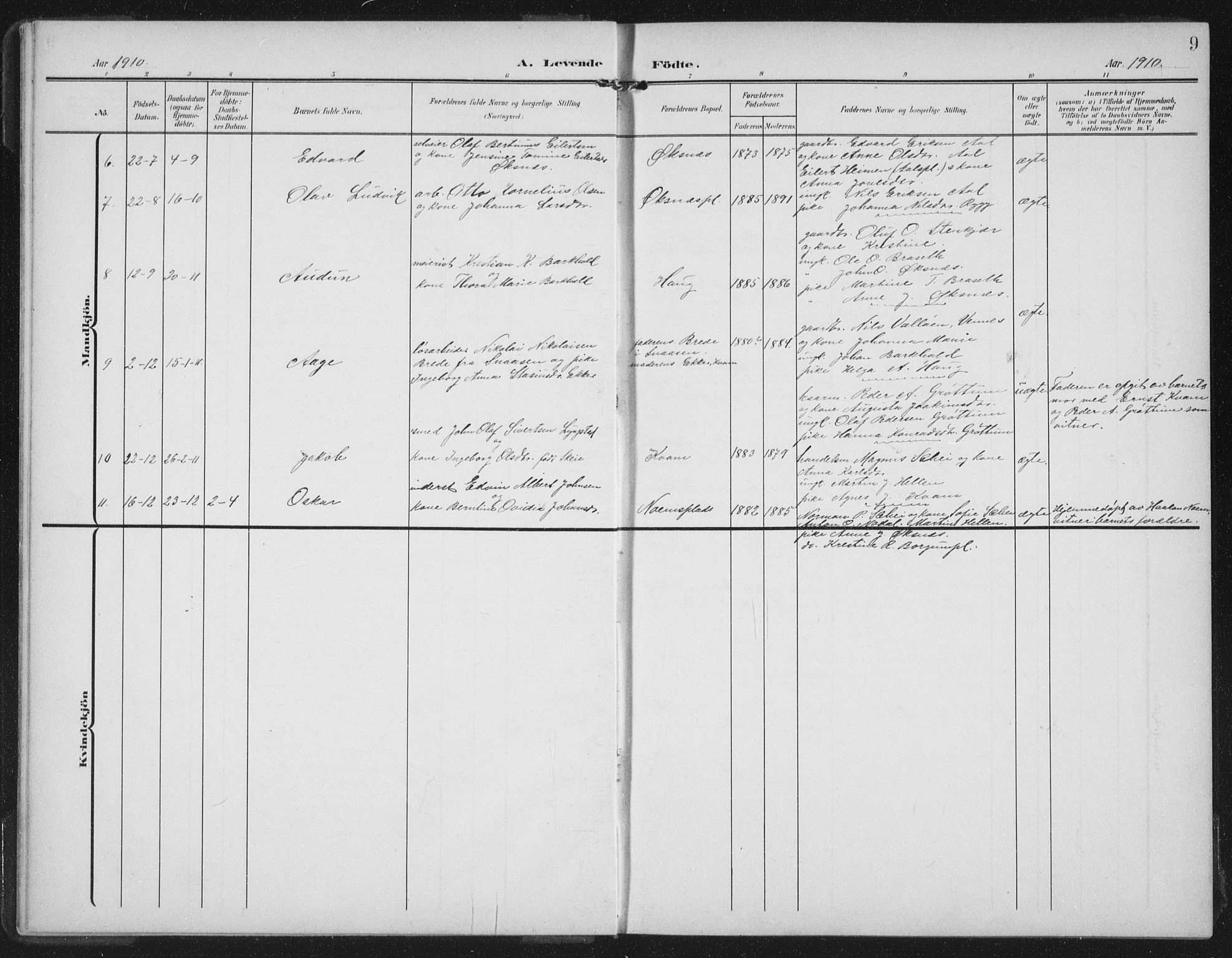 Ministerialprotokoller, klokkerbøker og fødselsregistre - Nord-Trøndelag, SAT/A-1458/747/L0460: Parish register (copy) no. 747C02, 1908-1939, p. 9