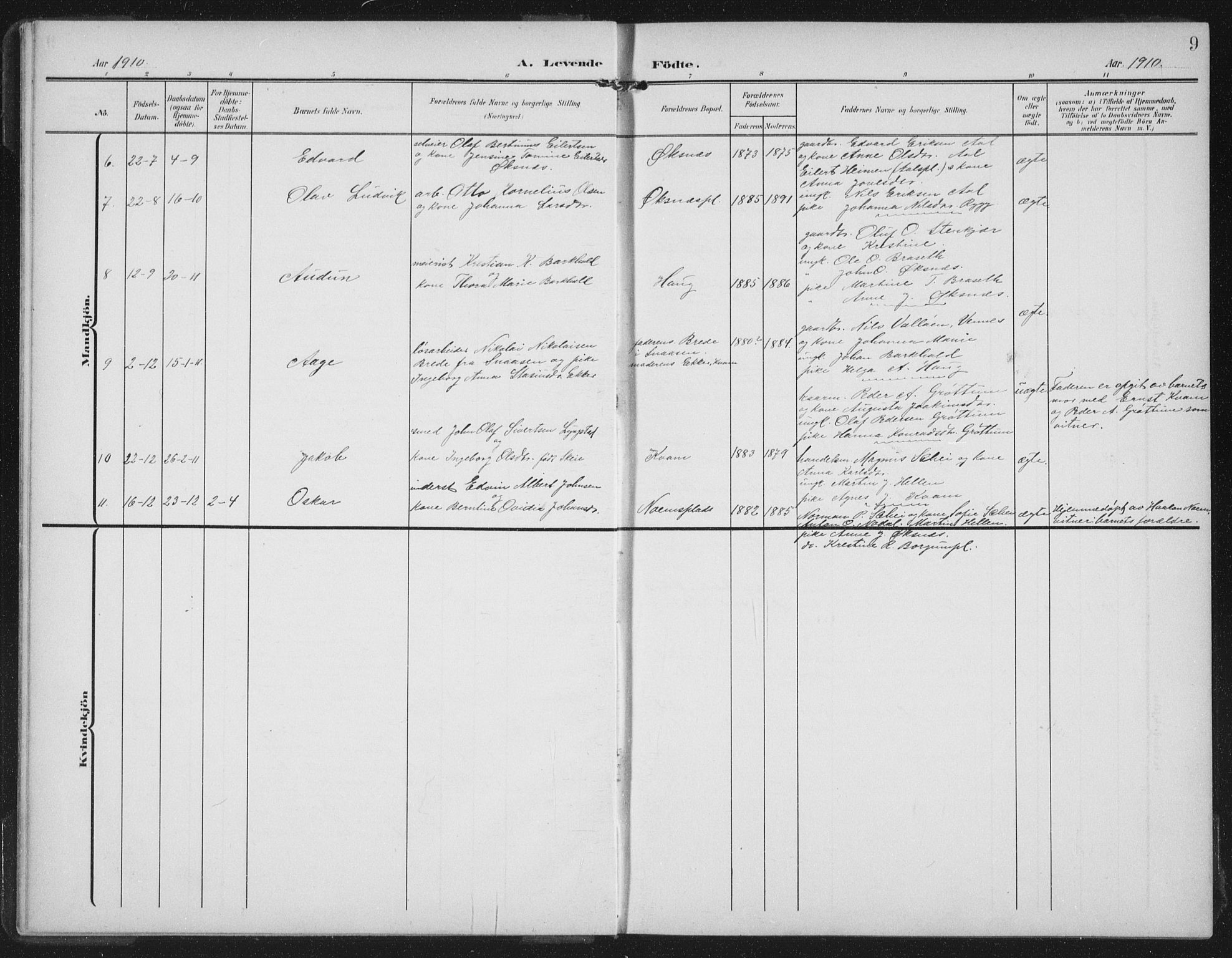 Ministerialprotokoller, klokkerbøker og fødselsregistre - Nord-Trøndelag, AV/SAT-A-1458/747/L0460: Parish register (copy) no. 747C02, 1908-1939, p. 9